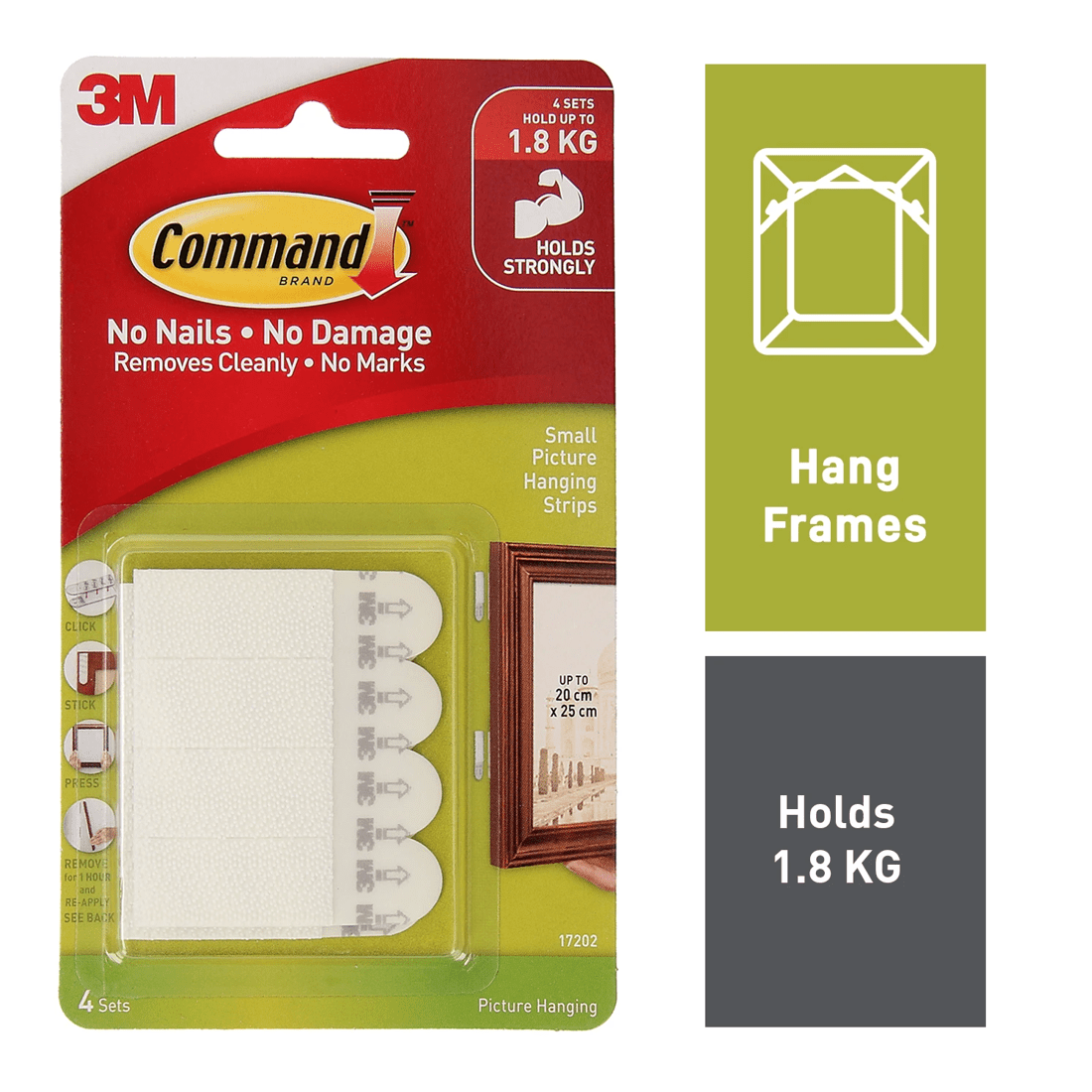 1 4 Pack 3M Command Picture Hanging Strips Small - White, 1 of 6