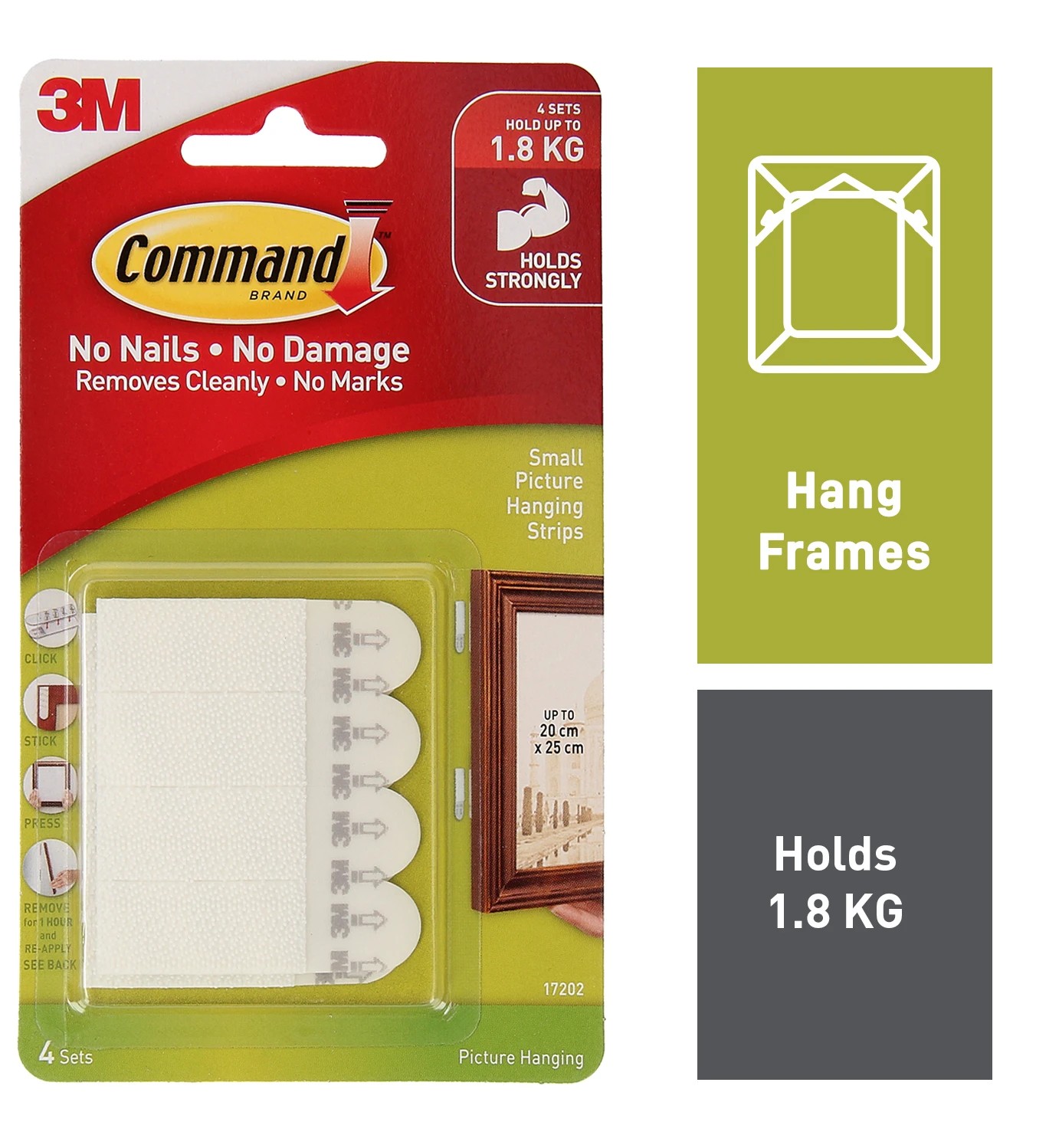 1 4 Pack 3M Command Picture Hanging Strips Small - White, 1 of 6
