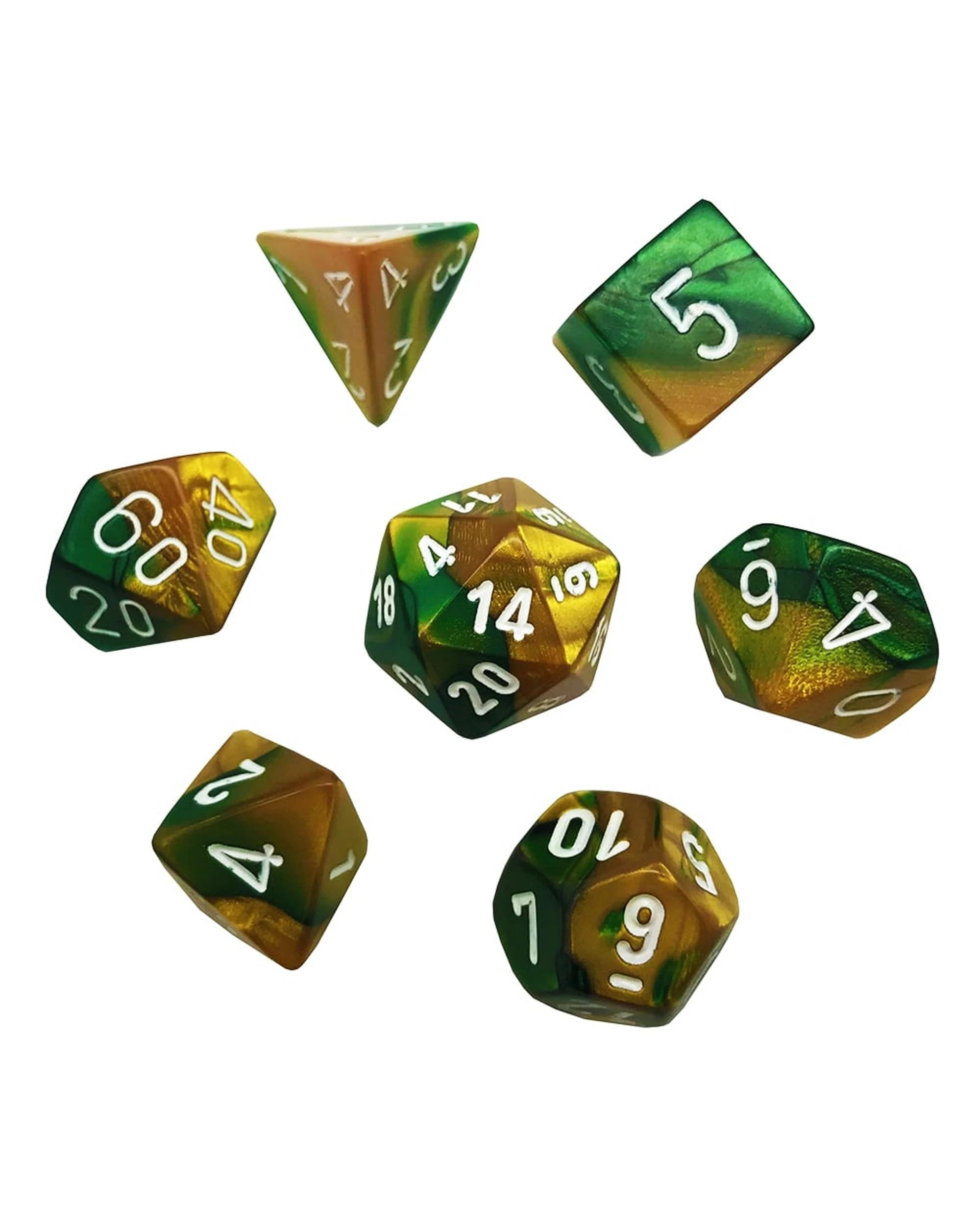 2 Chessex Gemini Polyhedral 7-Die Dice Set - Gold/Green and White, 2 of 3
