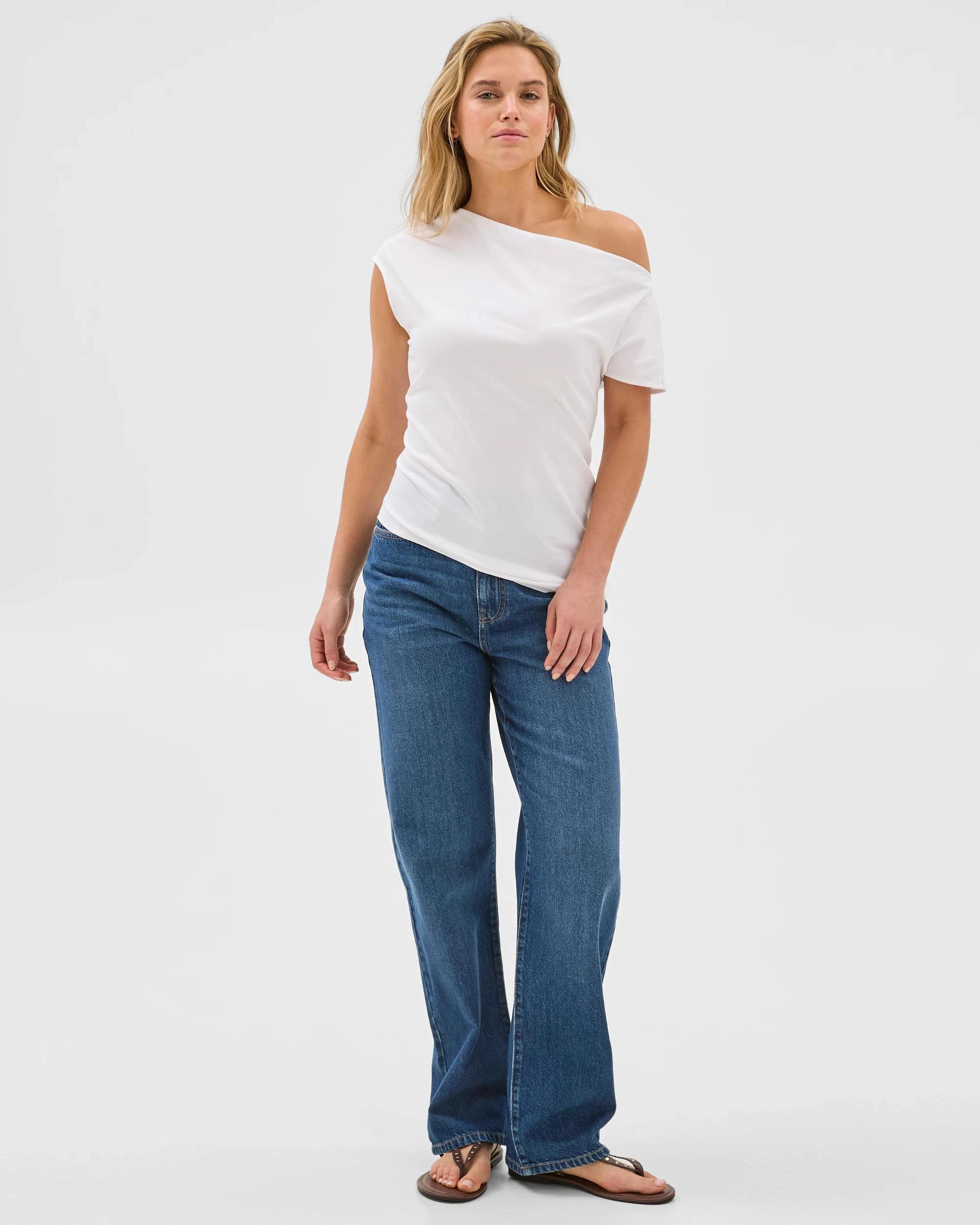 2 Australian Cotton Blend Slouchy Asymmetrical T-Shirt - Lily Loves LILY WHITE, 2 of 6