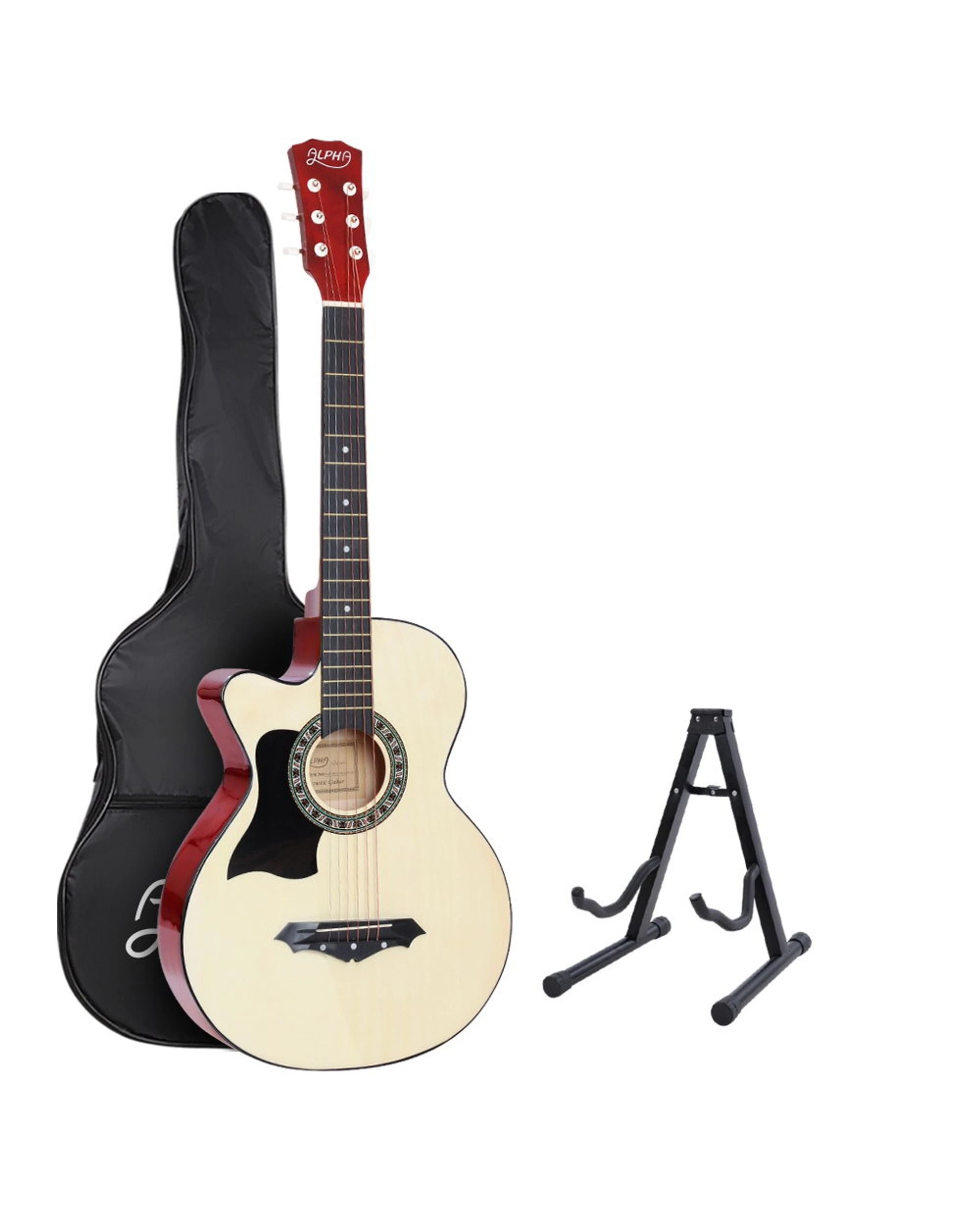1 Alpha 38 Inch Acoustic Guitar Wooden Body Steel String w/ Stand Left Handed - Multi, 1 of 7
