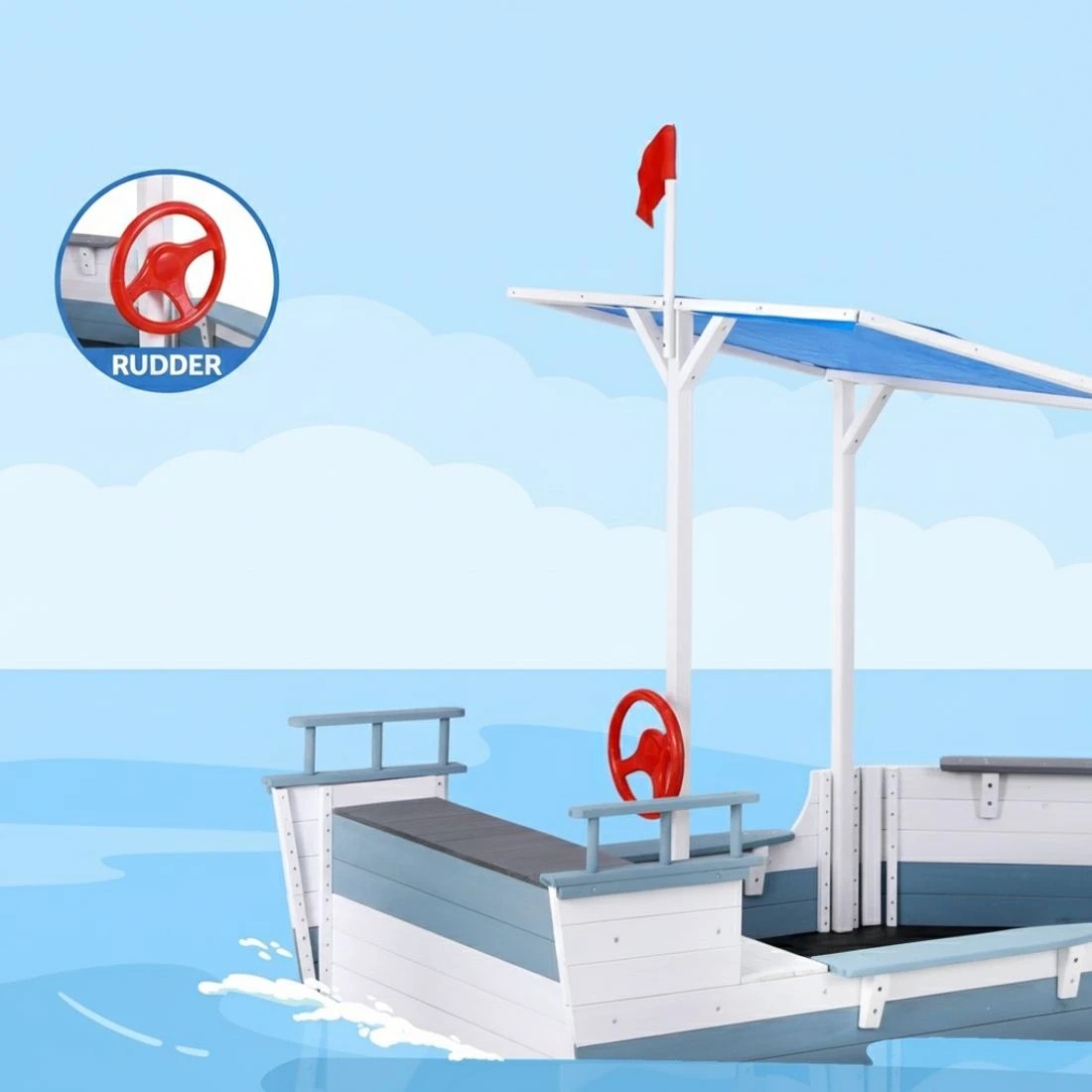 3 Keezi Kids Sandpit Wooden Box Boat Canopy Flag Outdoor Toys Children - Multi, 3 of 4