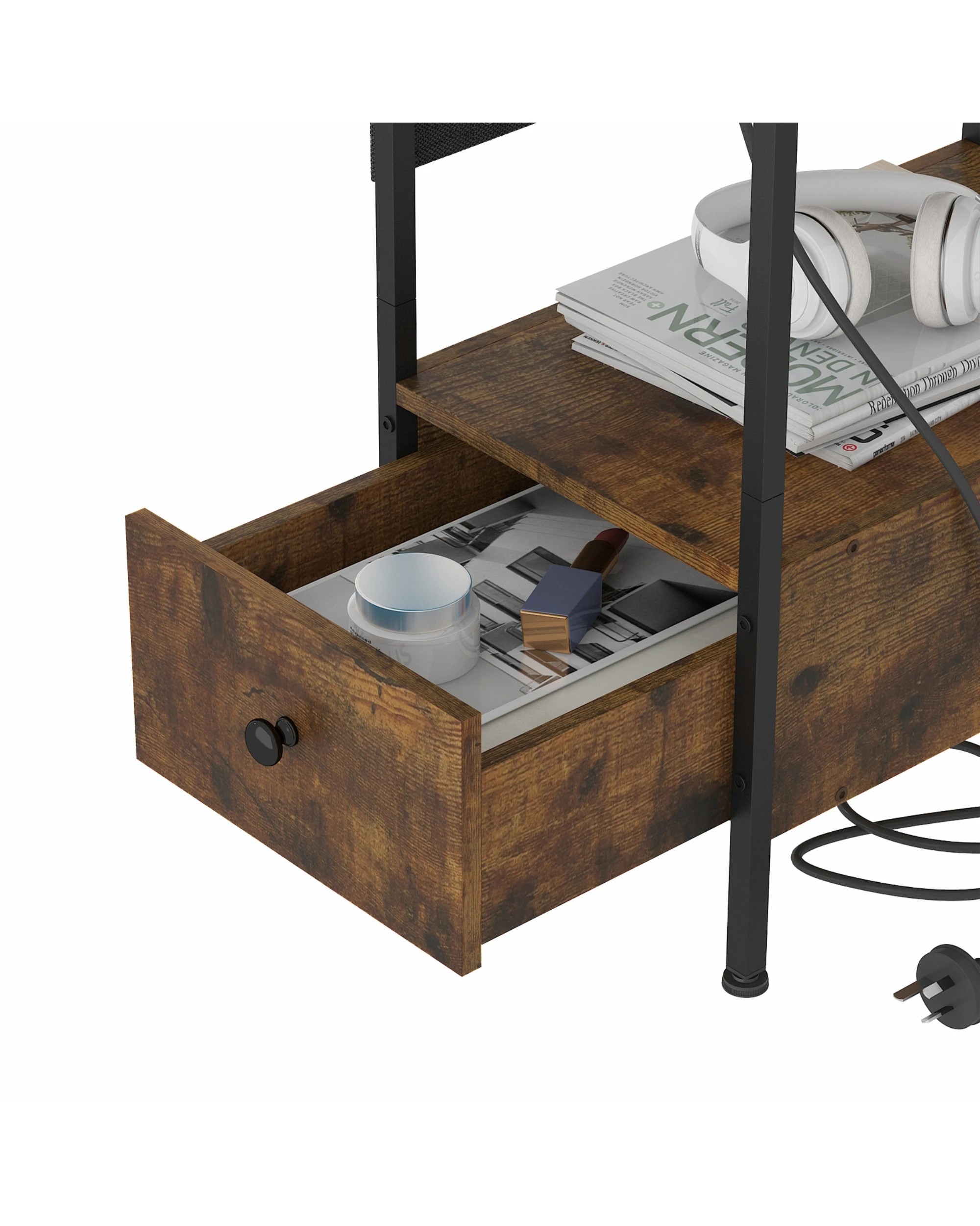 7 Advwin LED  Bedside Tables Set of 2 with Storage Pocket - Brown, 7 of 10