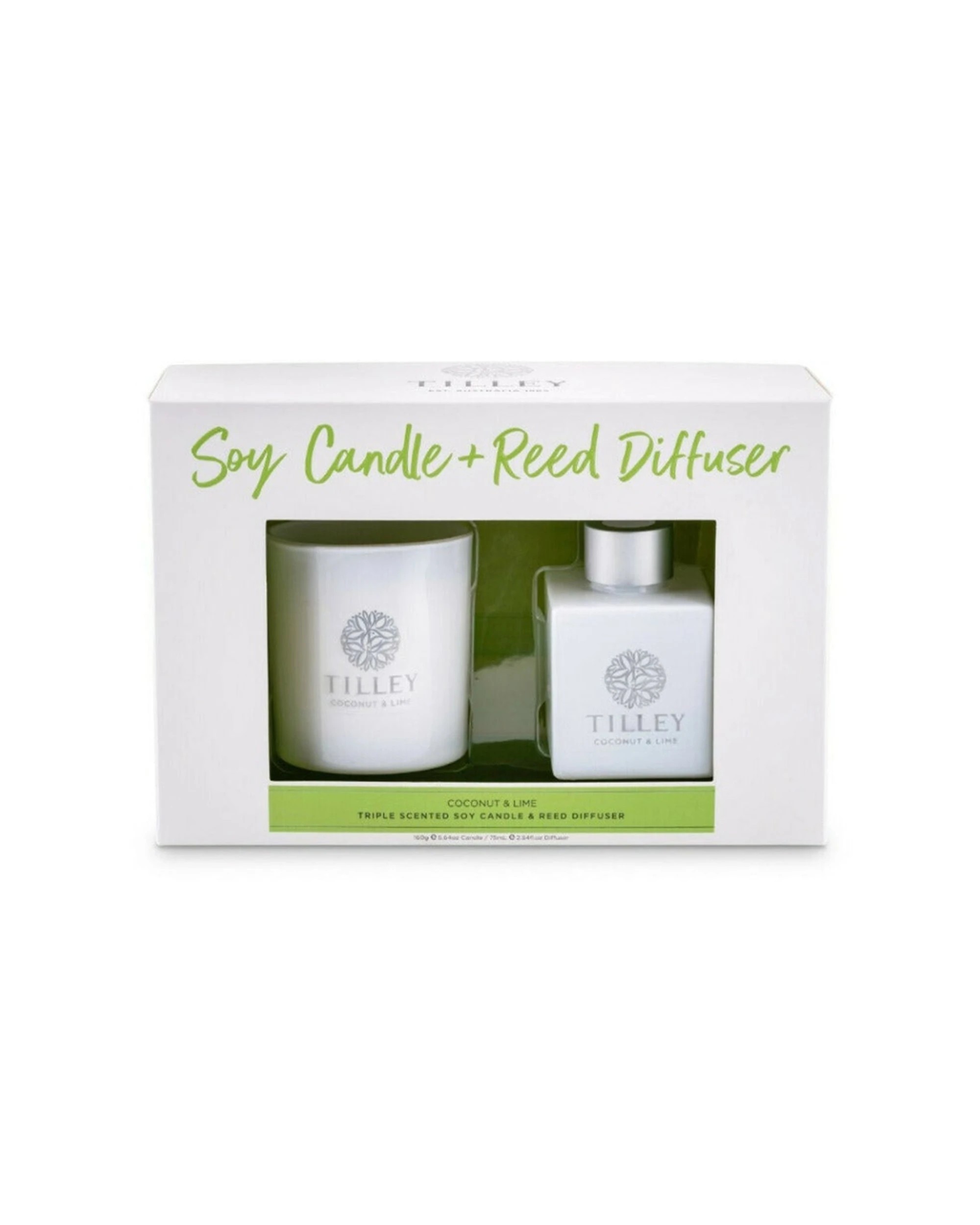 1 Tilley's Coconut & Lime Candle Reed Diffuser 2 Piece Gift Set - White, 1 of 1