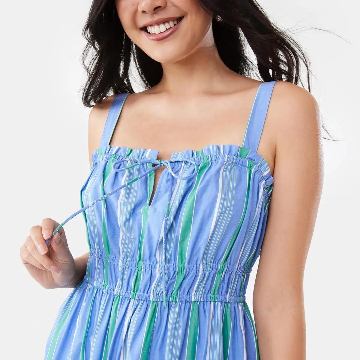 5 Sleeveless Poplin Tie Midi Dress POP STRIPE BLUE MARINE, 5 of 7