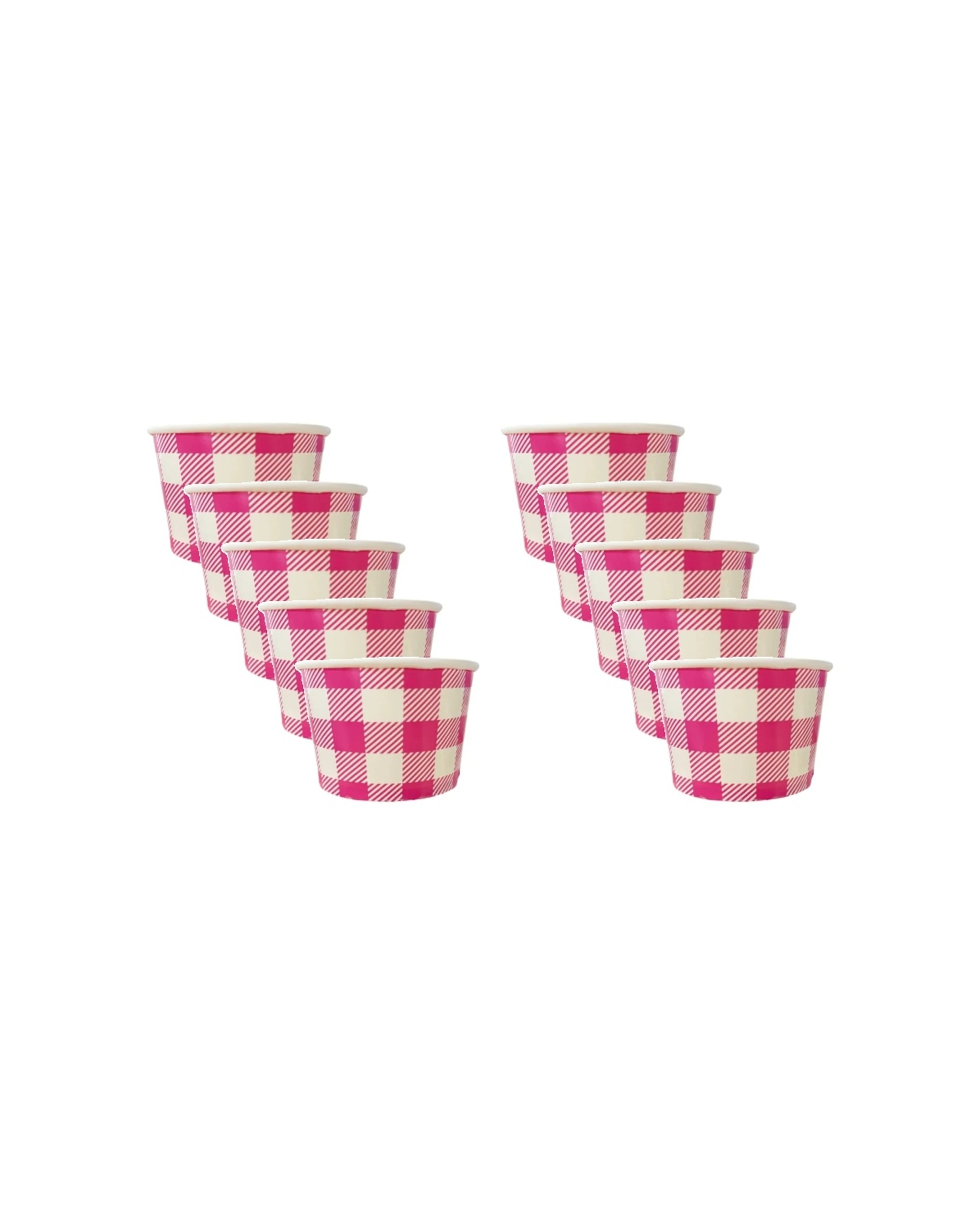 1 Party Maker 10pc Gingham Disposable Paper Tub Tableware Party Supplies - Pink, 1 of 1