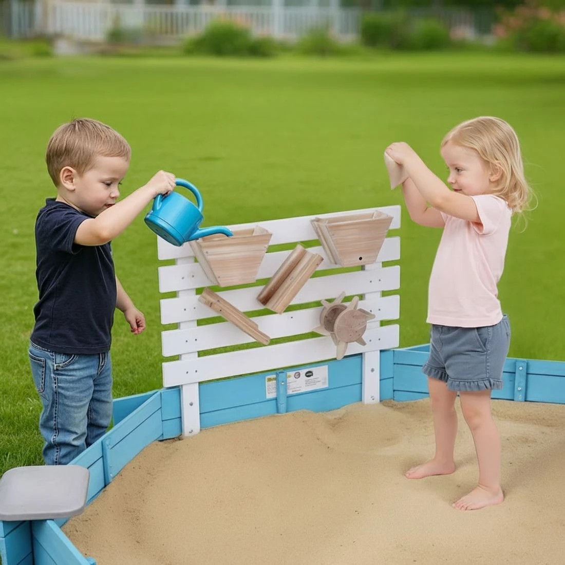 5 Keezi Kids Sandpit en Round Sand Pit Funnel Bench Seat Beach Toys 215cm - Natural, 5 of 7