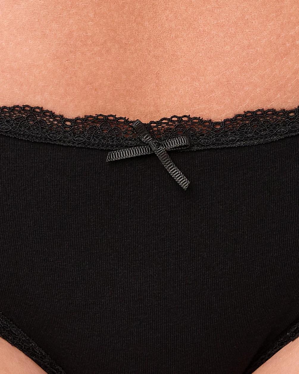 8 2 Pack Cotton Lace Trim Bikini Briefs Black, 8 of 8