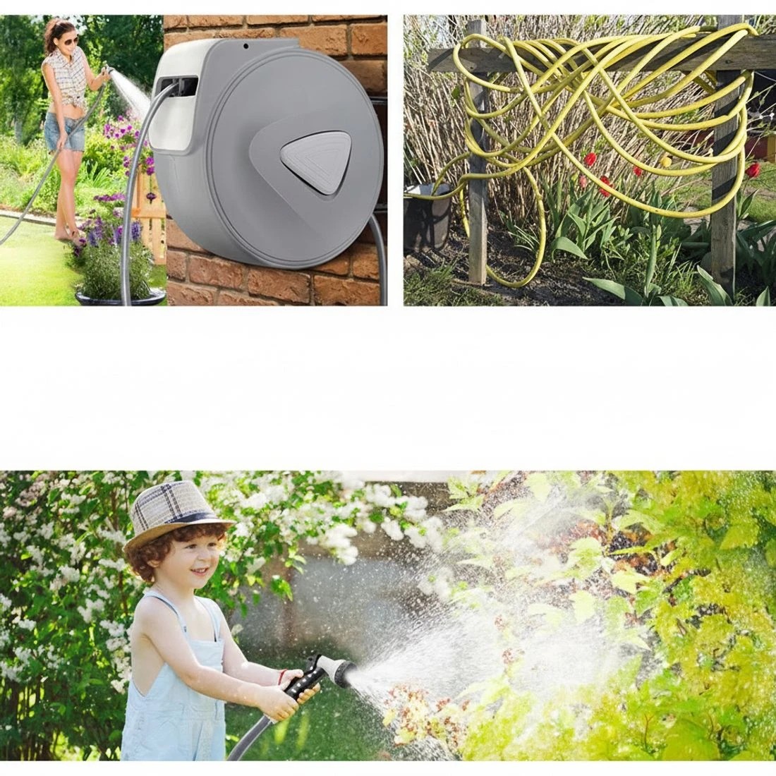 4 Green Fingers Water Hose Reel 20M Retractable Auto Rewind Spray Gun Garden - Grey, 4 of 5