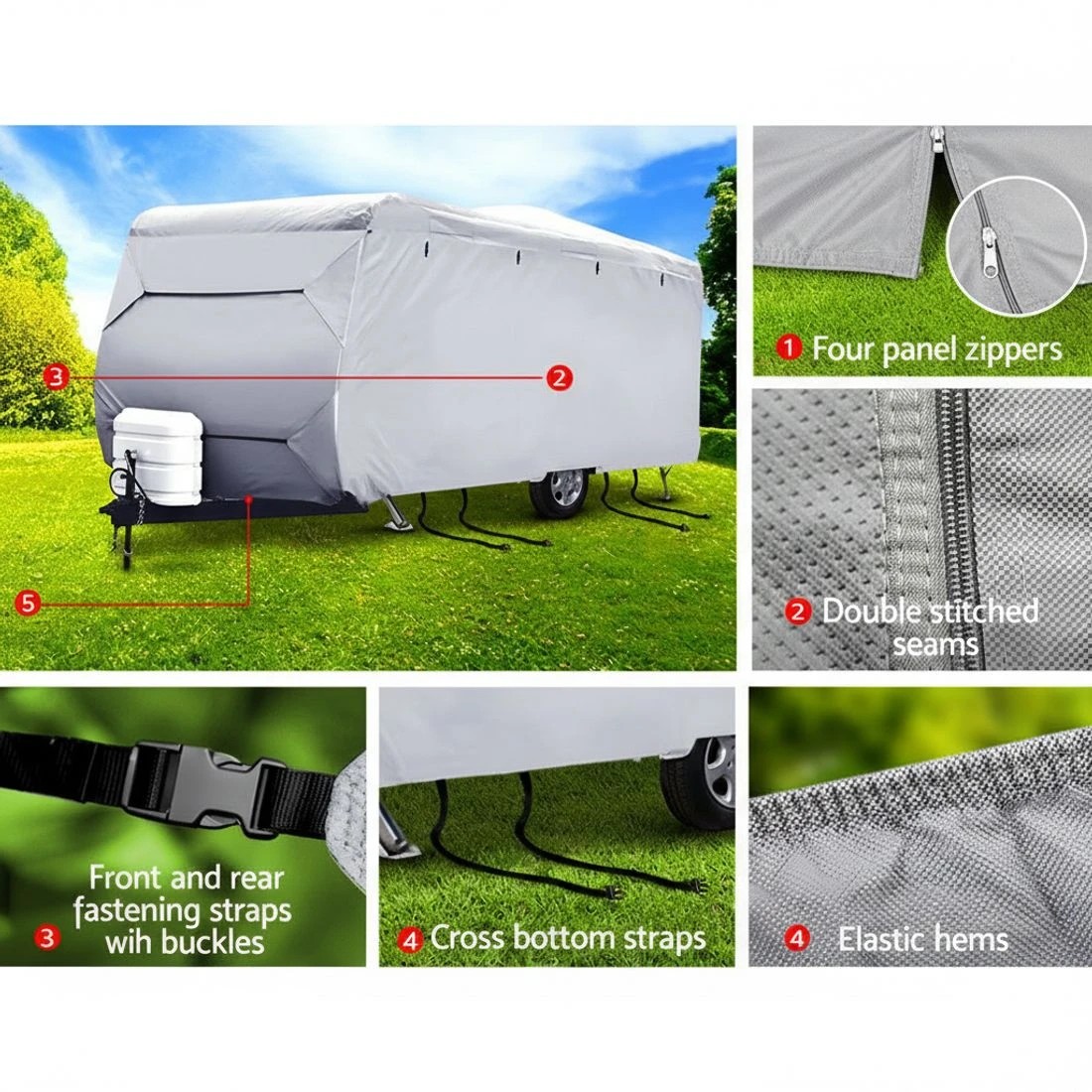 3 Weisshorn 14-16ft Caravan Cover Campervan 4 Layer Heavy Duty UV Carry bag Covers - Grey, 3 of 6