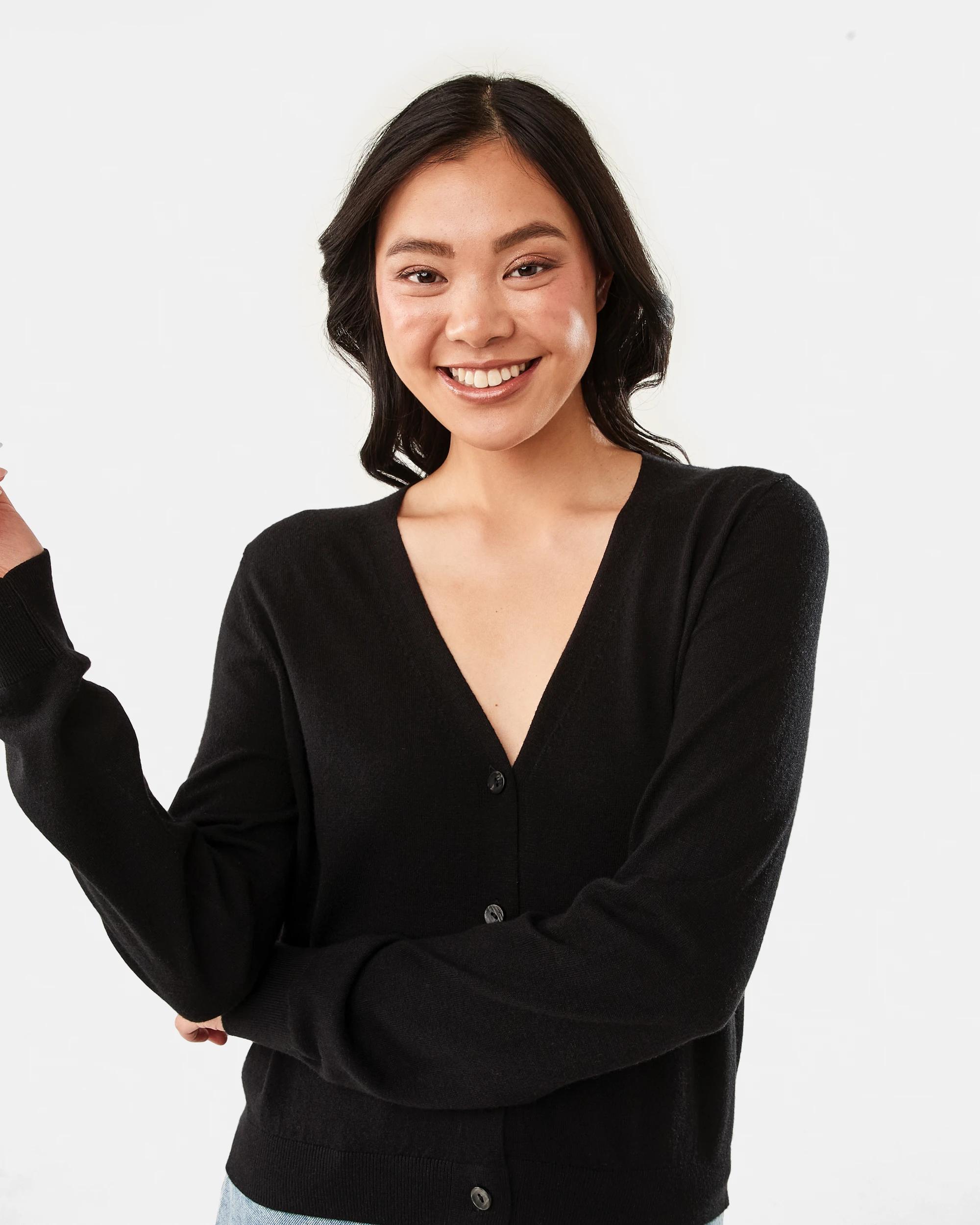 4 V-Neck Lightweight Cardigan BLACK, 4 of 6