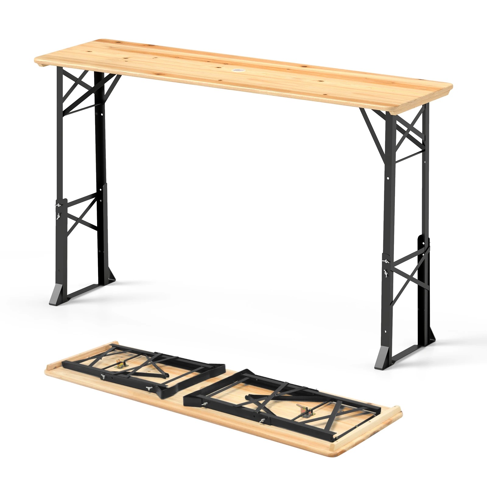 1 Costway Folding Picnic Table Portable Outdoor Beer Table w/Umbrella Hole, 1 of 4