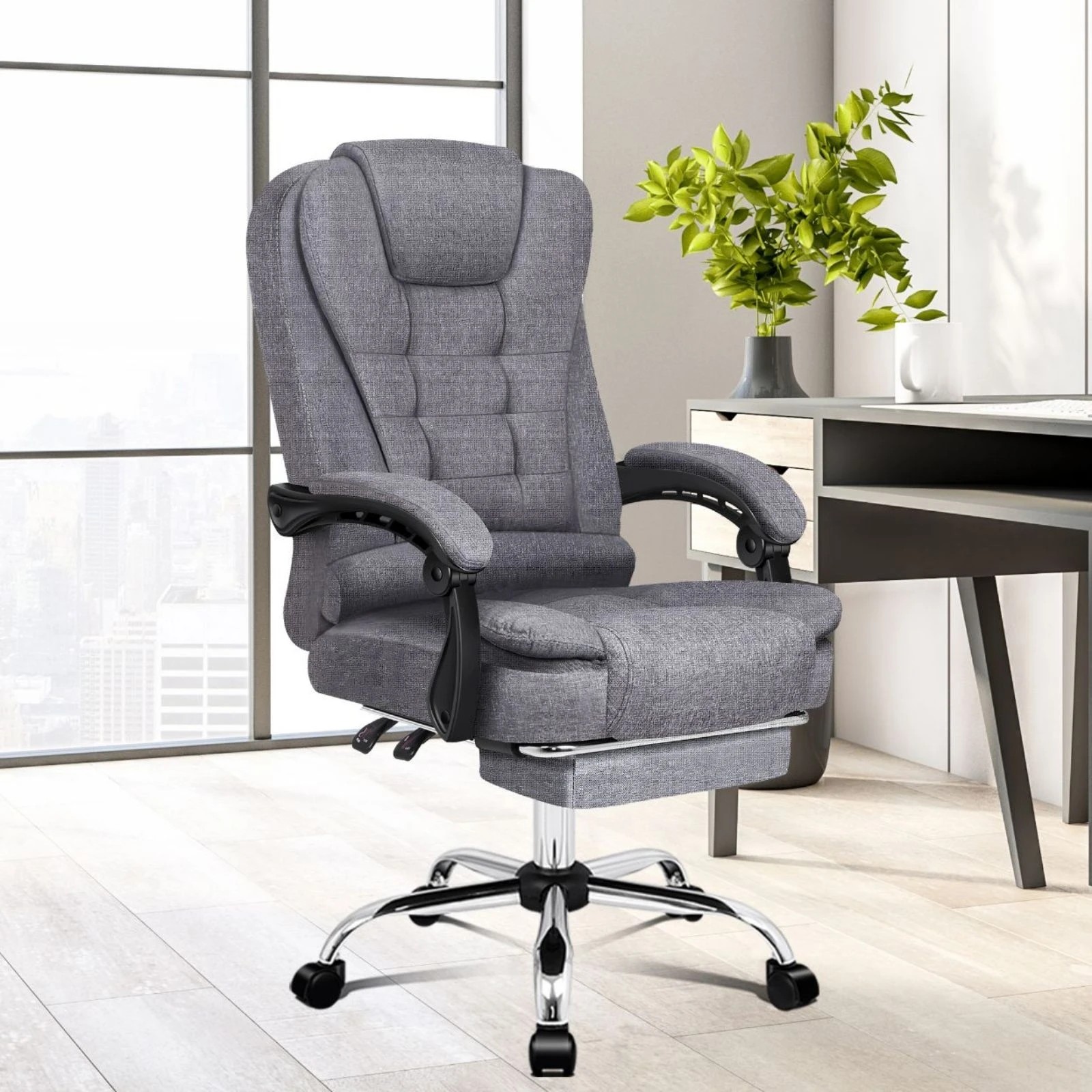10 Alfordson Office Chair Gaming Executive Computer Racer Footrest Fabric - Grey, 10 of 10