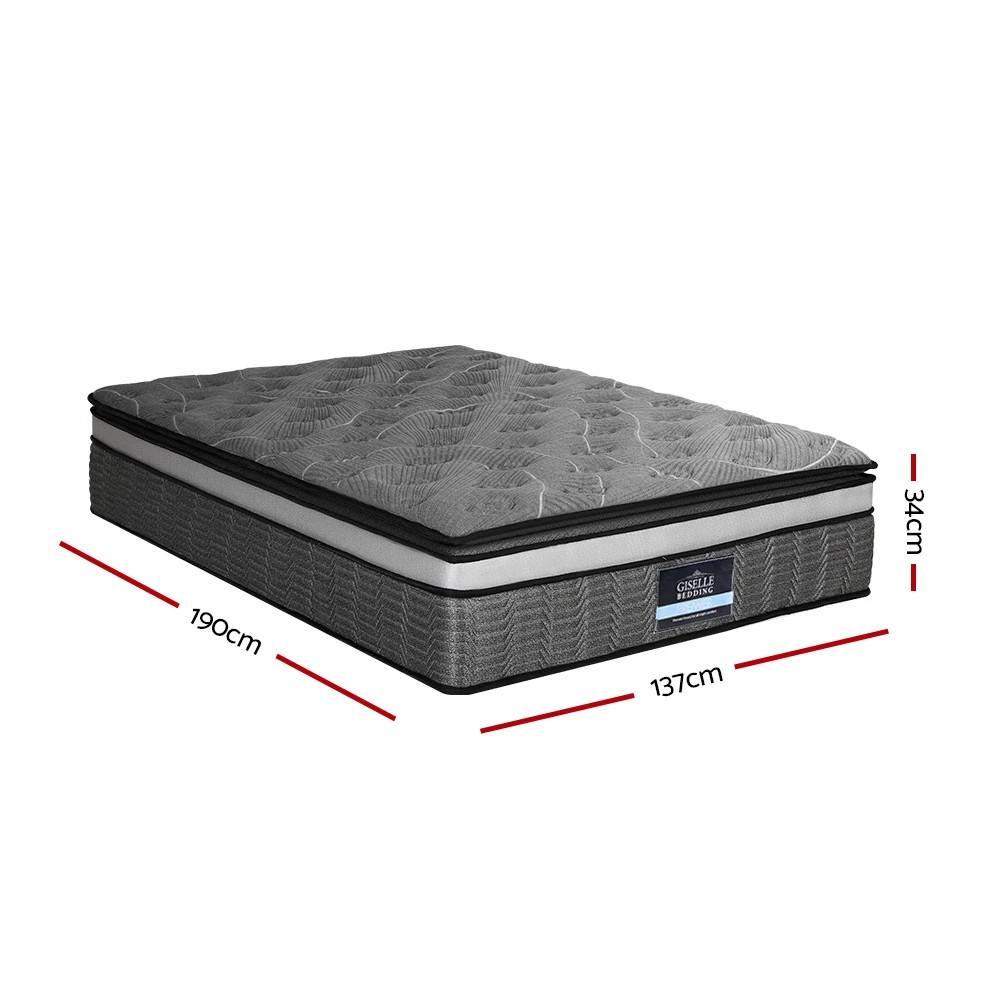 2 Giselle Bedding 34cm Mattress Double Layer Pocket Spring Double - Double Bed - Charcoal, 2 of 7