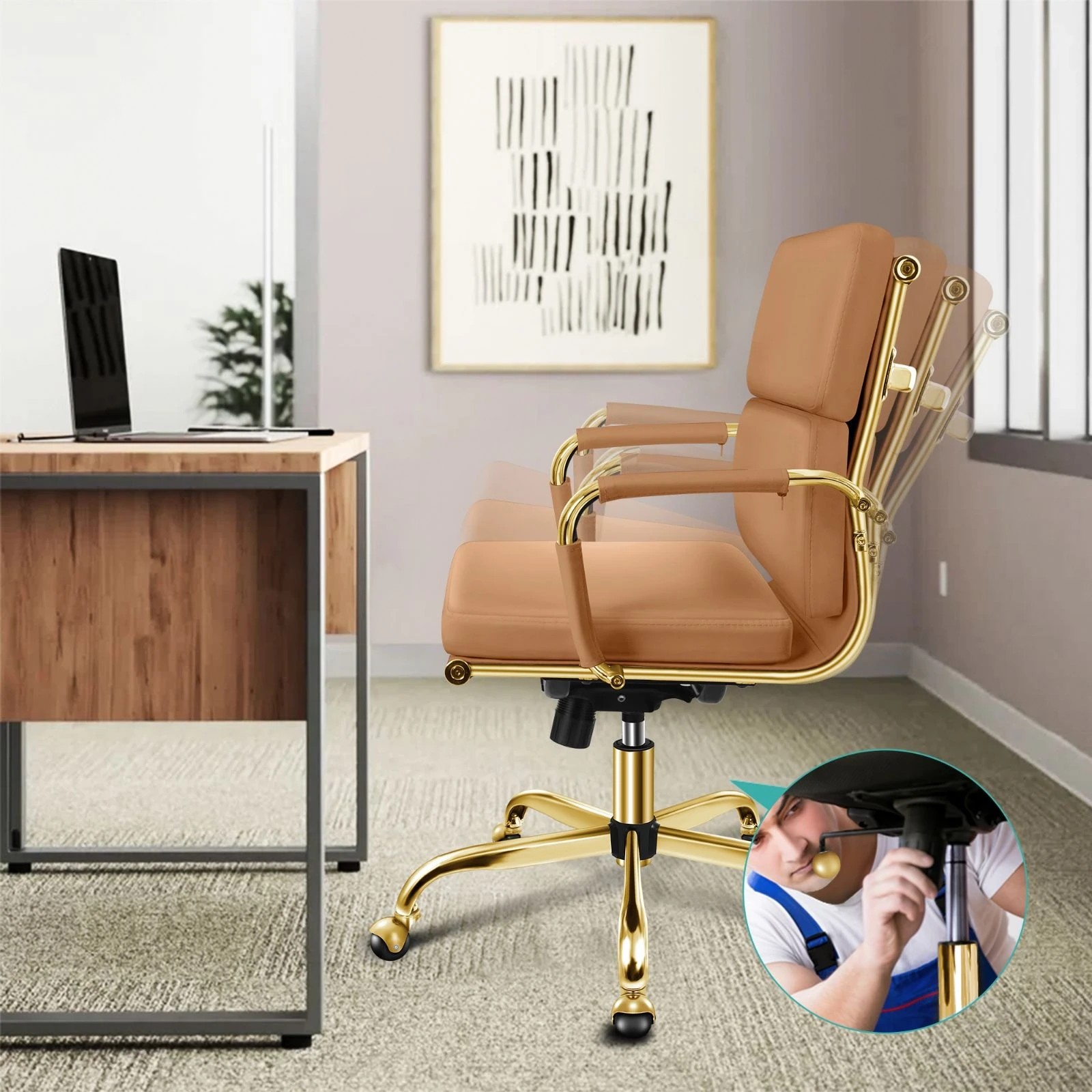 2 Alfordson Office Chair Ergonomic Paddings Executive Computer Seat Mid Back - Brown, 2 of 10