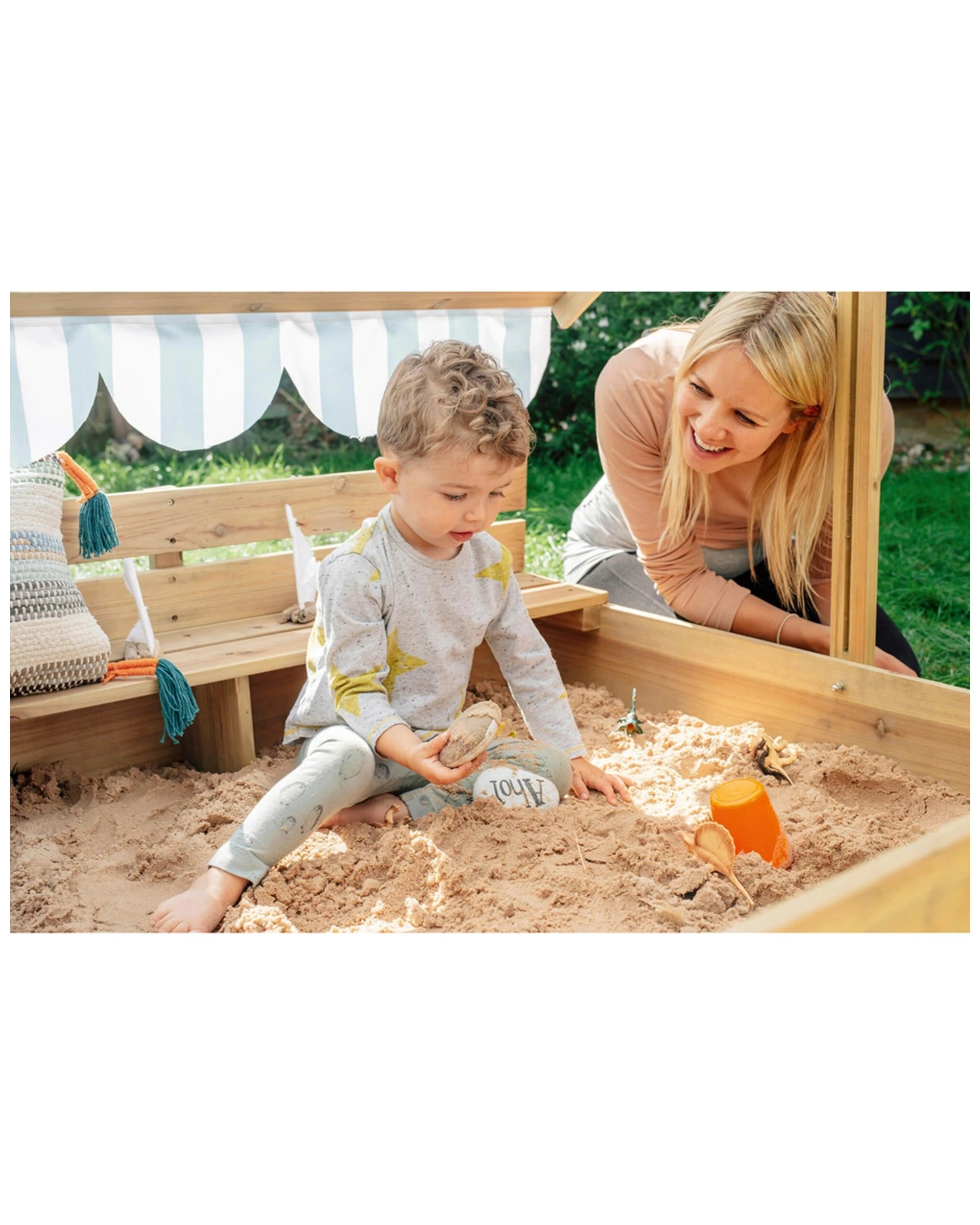 2 Plum Play Au Sandpit With Canopy Wooden Sandbox Playset Large With Benches
 - Multi, 2 of 5