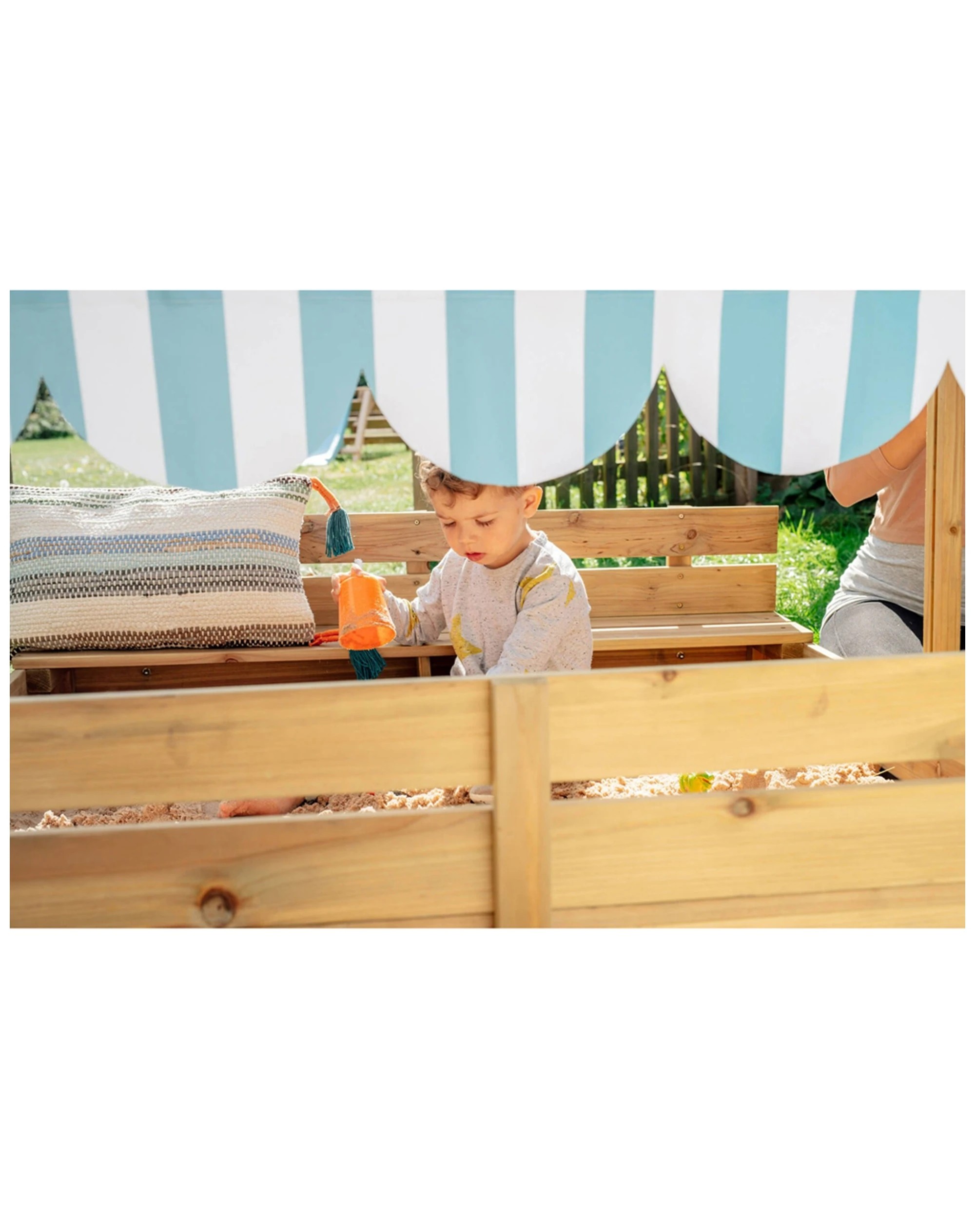 2 Plum Play Au Sandpit With Canopy Wooden Sandbox Playset Large With Benches - Brown, 2 of 9