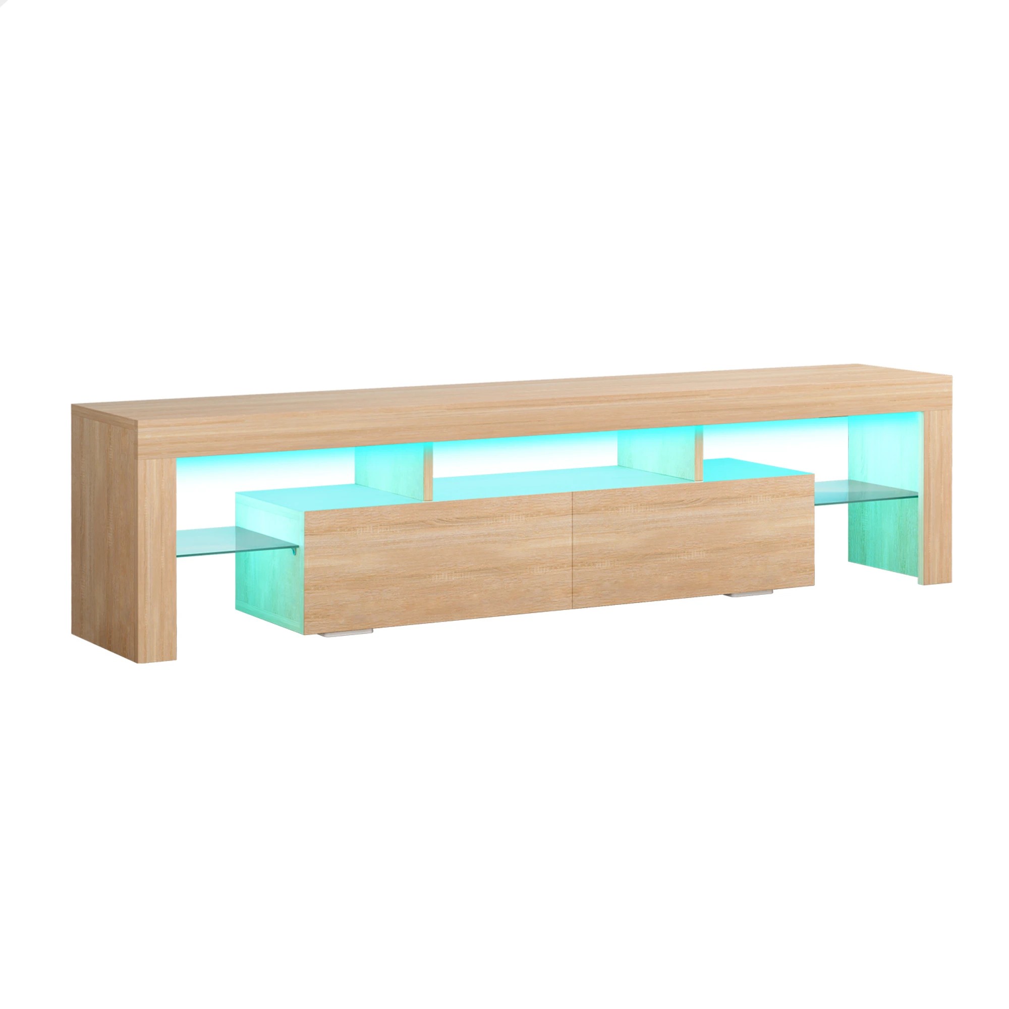1 Alfordson Entertainment Unit 160cm TV Stand LED Light Storage Drawer - Oak, 1 of 10