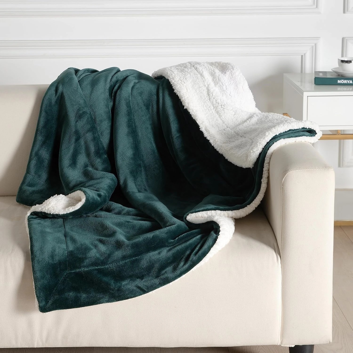 2 Gioia Casa Teddy Sherpa Throw Reversible Soft Flannel Velvet Throw Blanket - Emerald Green, 2 of 5