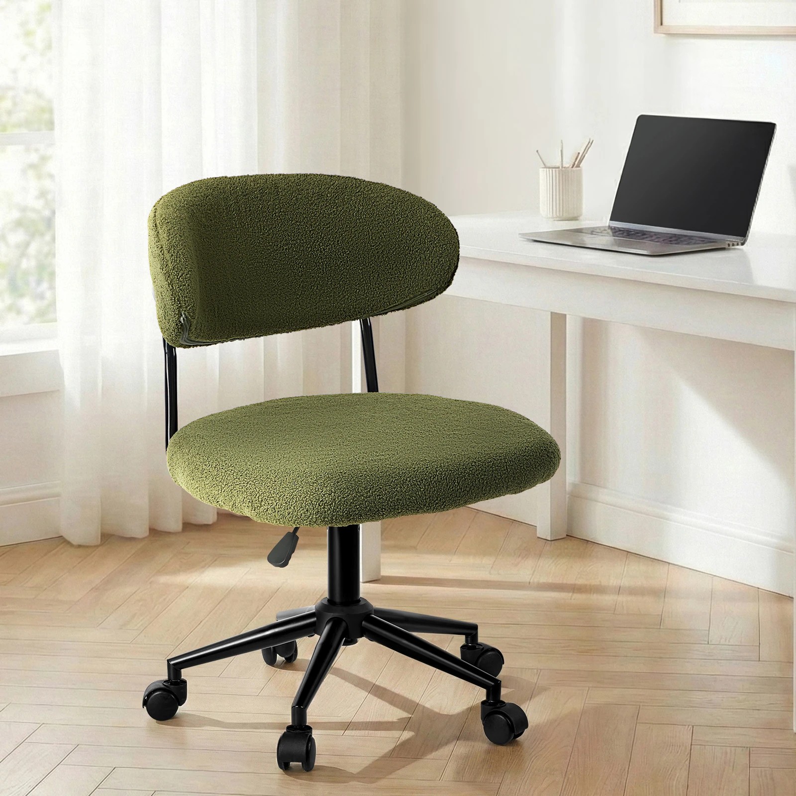 3 Oikiture Armless Office Chair Mid Back Wide Seat Swivel Home Desk Chair - Green, 3 of 6