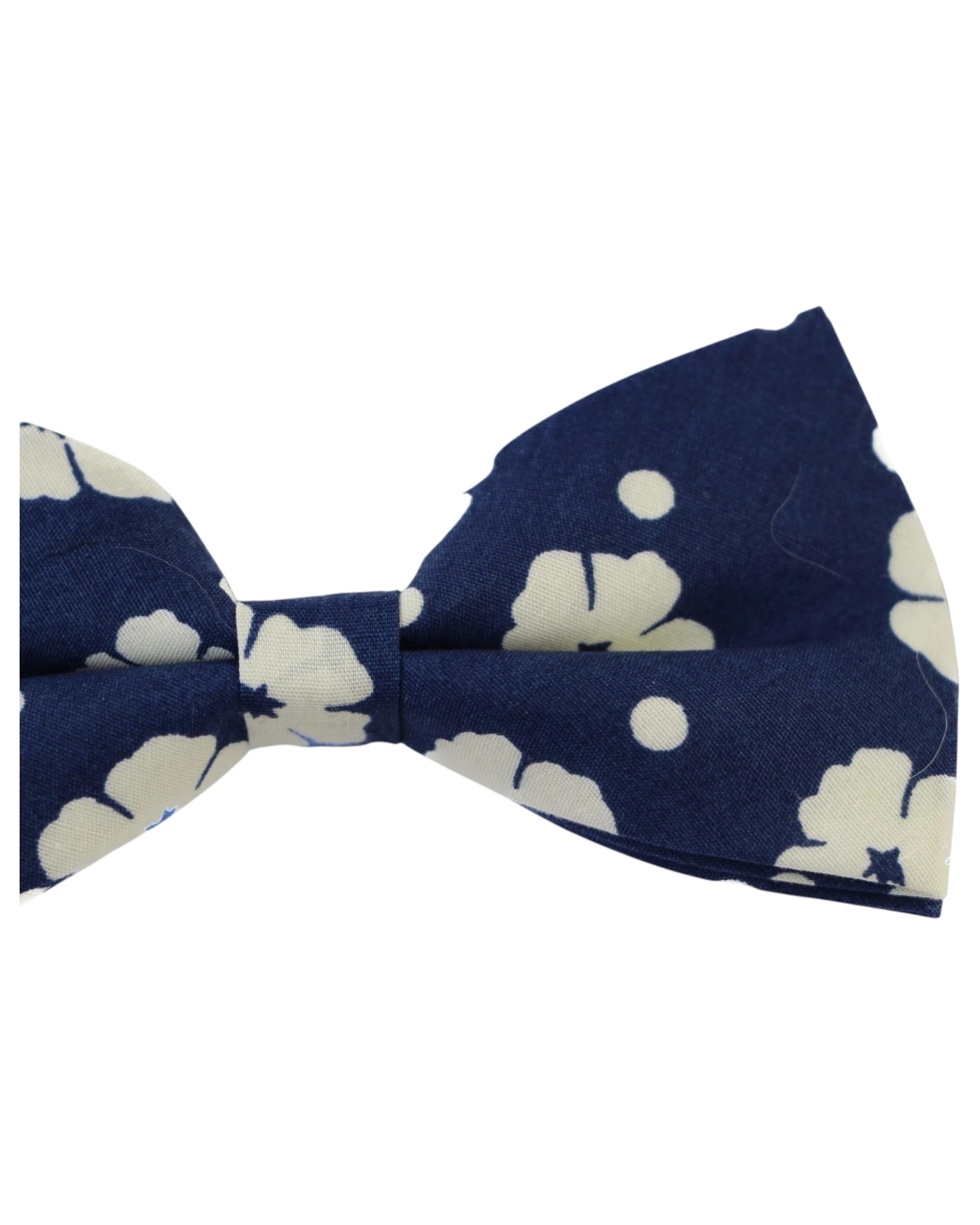 3 Zasel Mens Navy & Cream Flowers Cotton Bow Tie & Pocket Square Set - Multi, 3 of 4