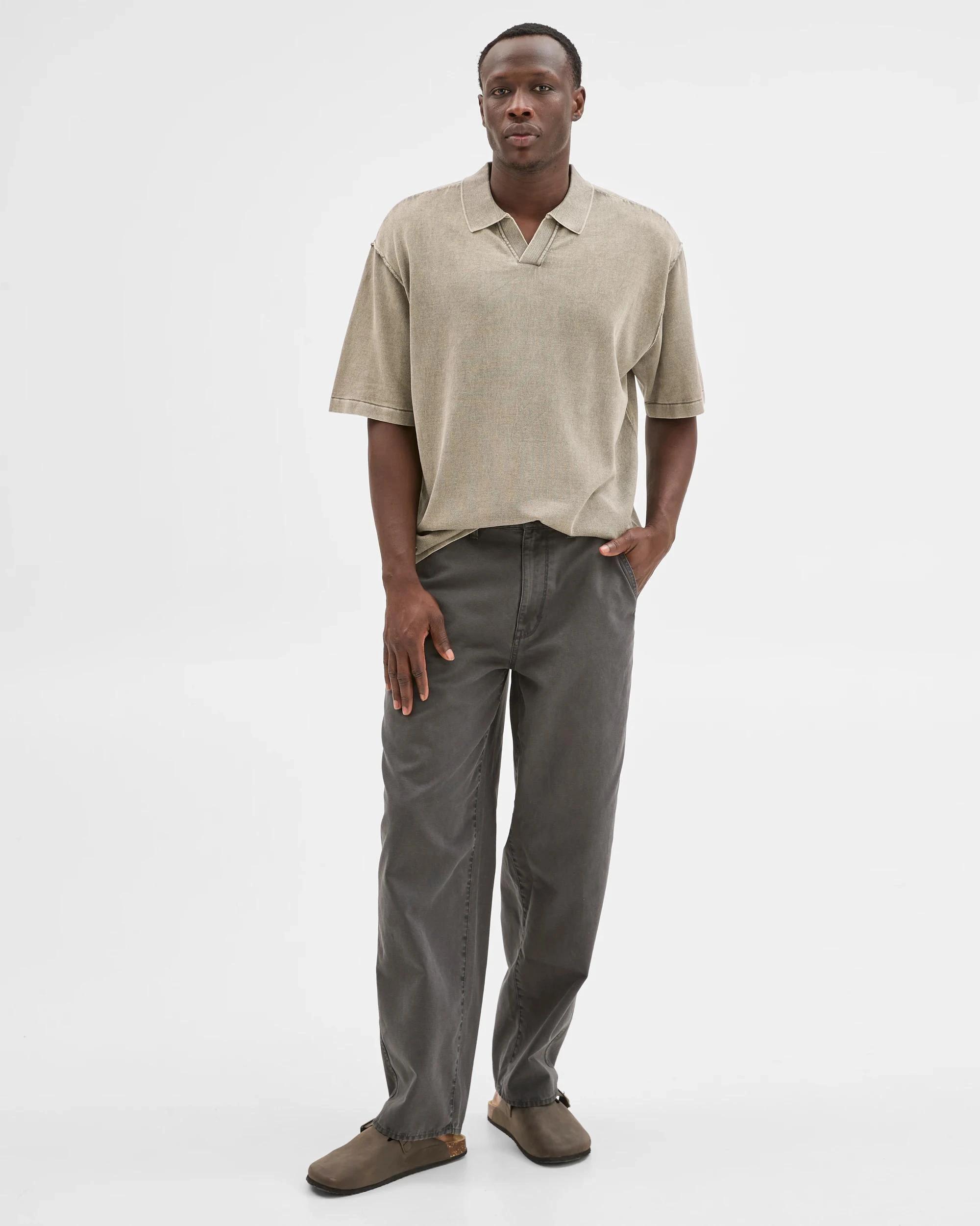 3 Commons Australian Cotton Knit Polo Top STONE KHAKI, 3 of 6