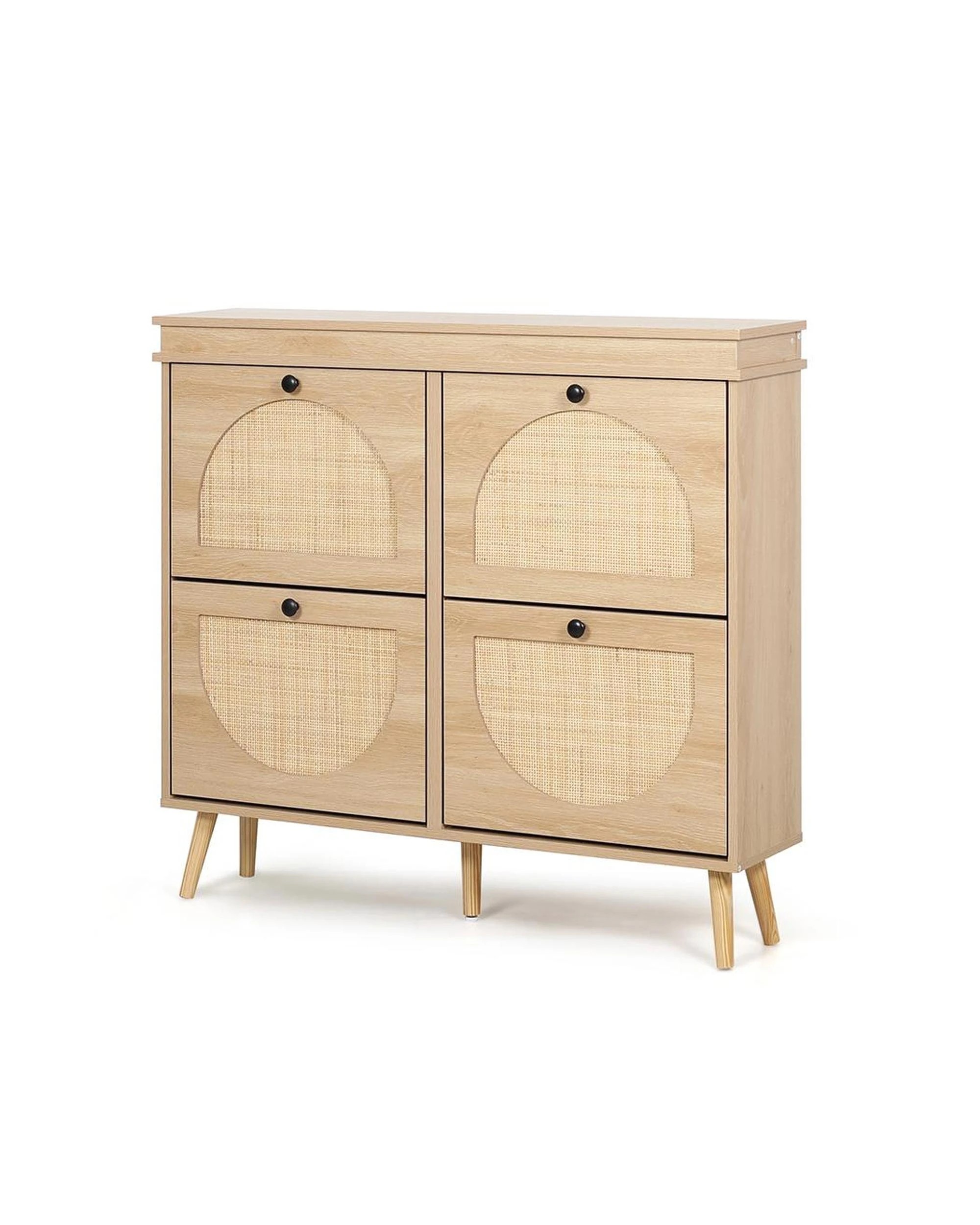 1 Westly Rattan Shoe Cabinet with 4 Doors Oak, 1 of 9