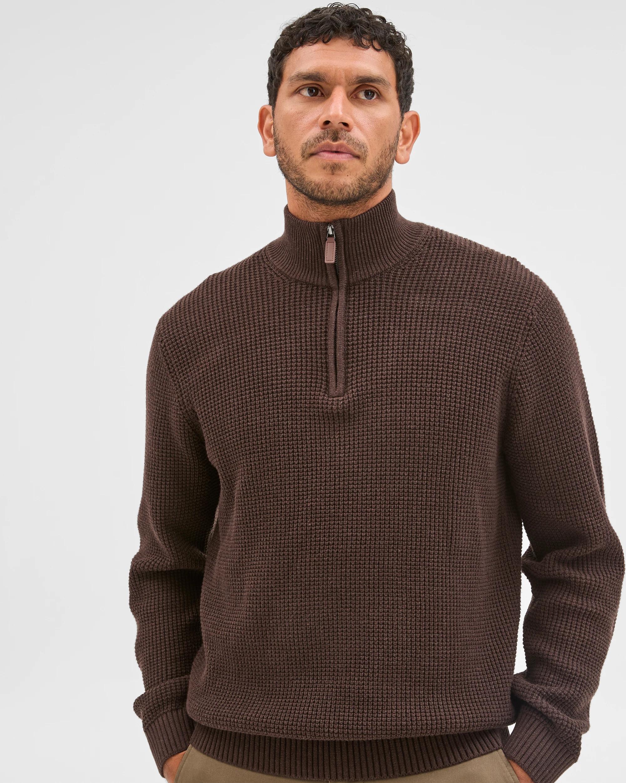 4 Target Man Australian Cotton 1/2 Zip Knit Jumper CHOCOLATE, 4 of 6