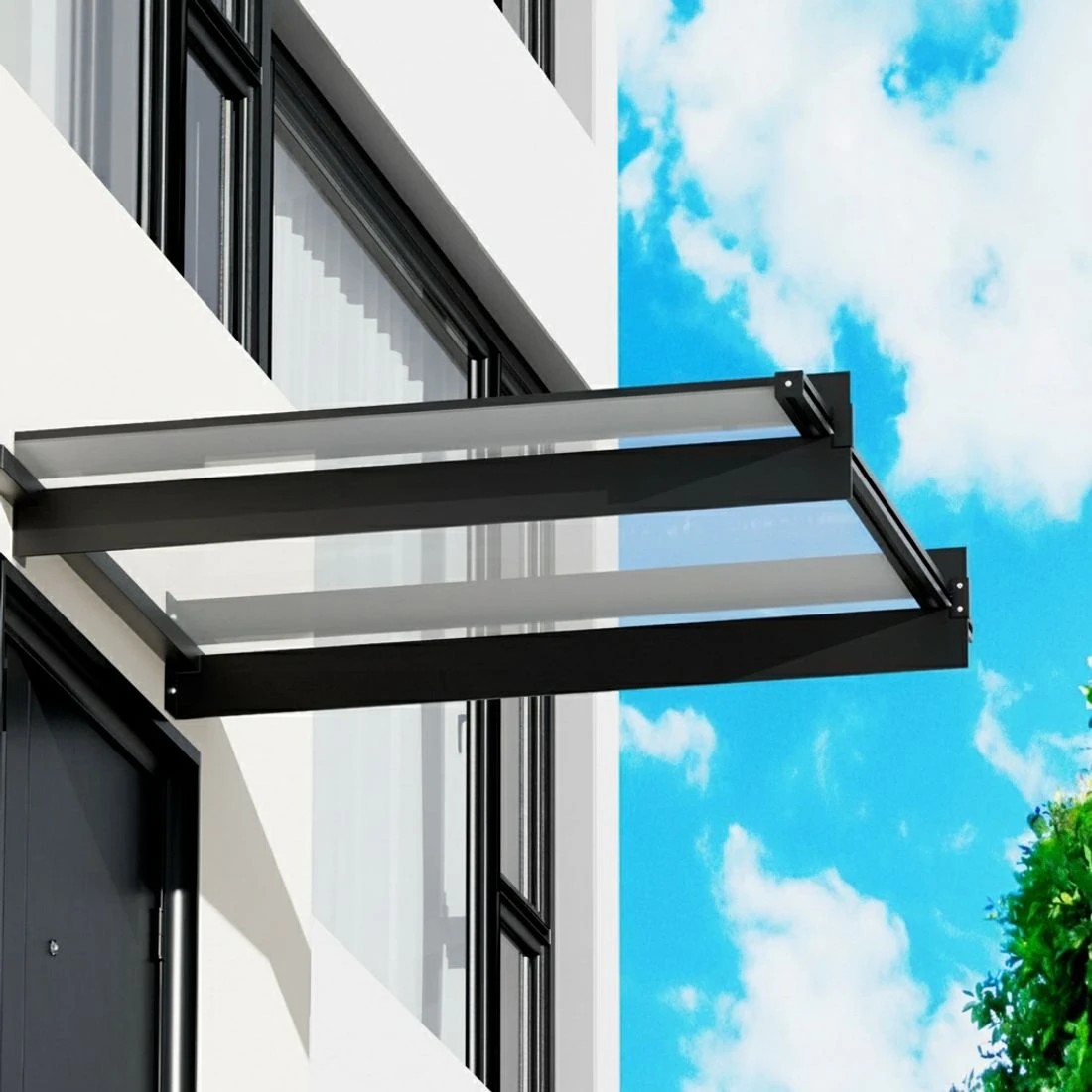 4 Instahut Window Door Awning Canopy 1mx1m Flat Transparent Sheet Metal Frame - Clear, 4 of 6