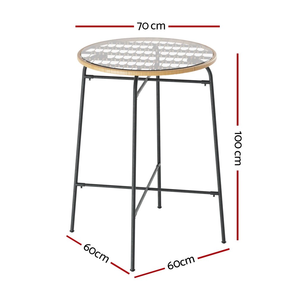 2 Gardeon Outdoor Bar Table Wicker Dining Bistro Glass Table Steel - Multi, 2 of 6