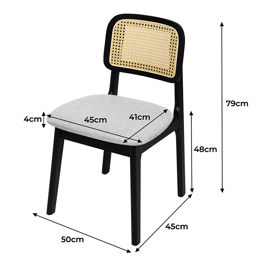 3 Levede 8Pcs Dinning Chair Solid Wood Fabric Seat in Black Colour, 3 of 6
