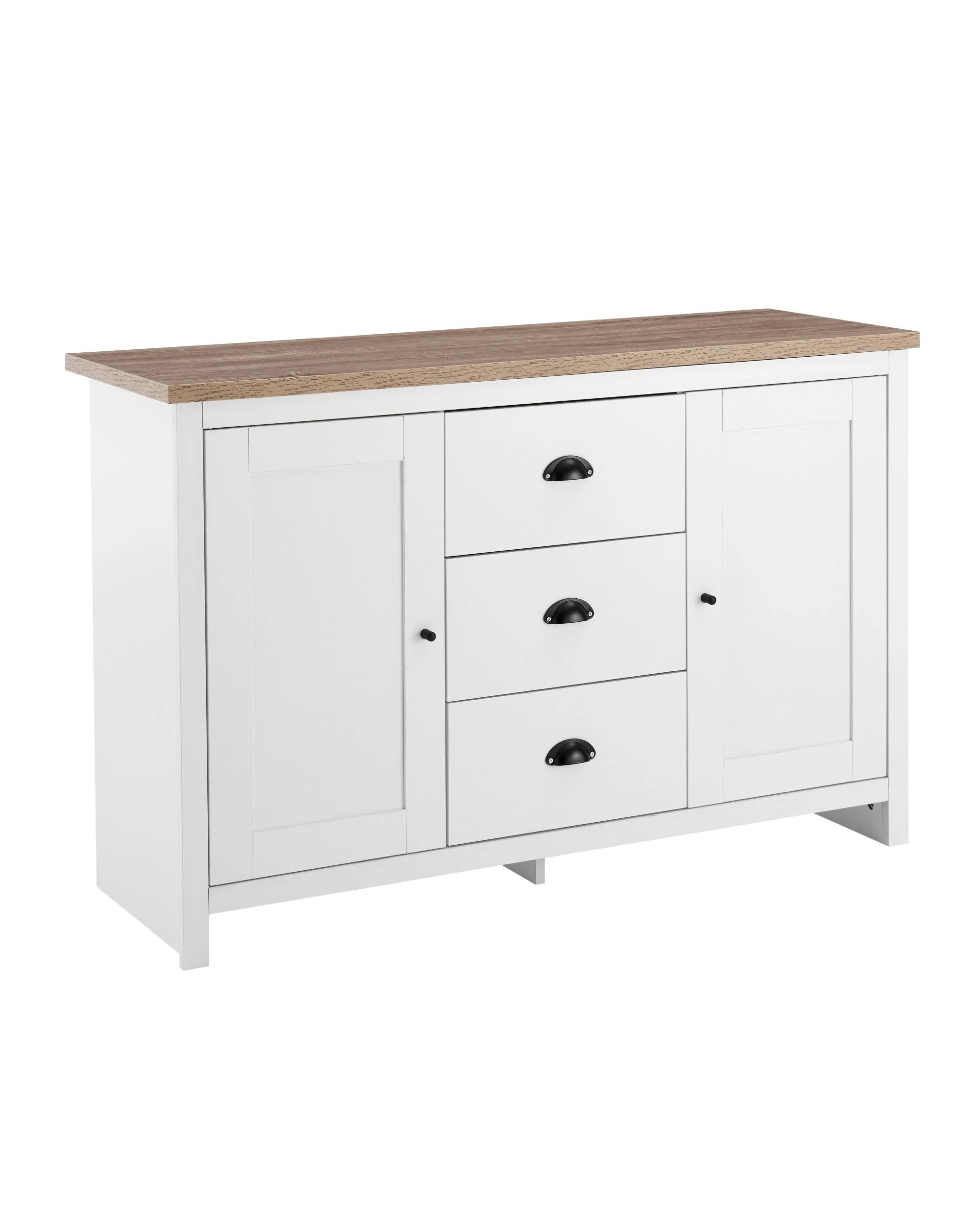 1 Kodu Buffet Sideboard 2 Doors 3 Drawers Storage Cupboard Cabinet White and Oak, 1 of 9