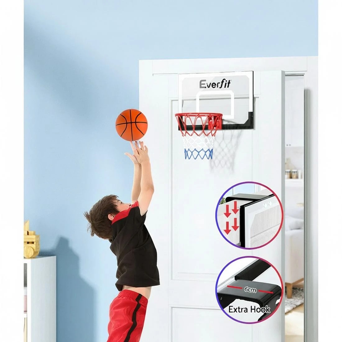 4 Everfit 23" Mini Basketball Hoop Backboard Door Wall Mounted Sports Kids - White, 4 of 7