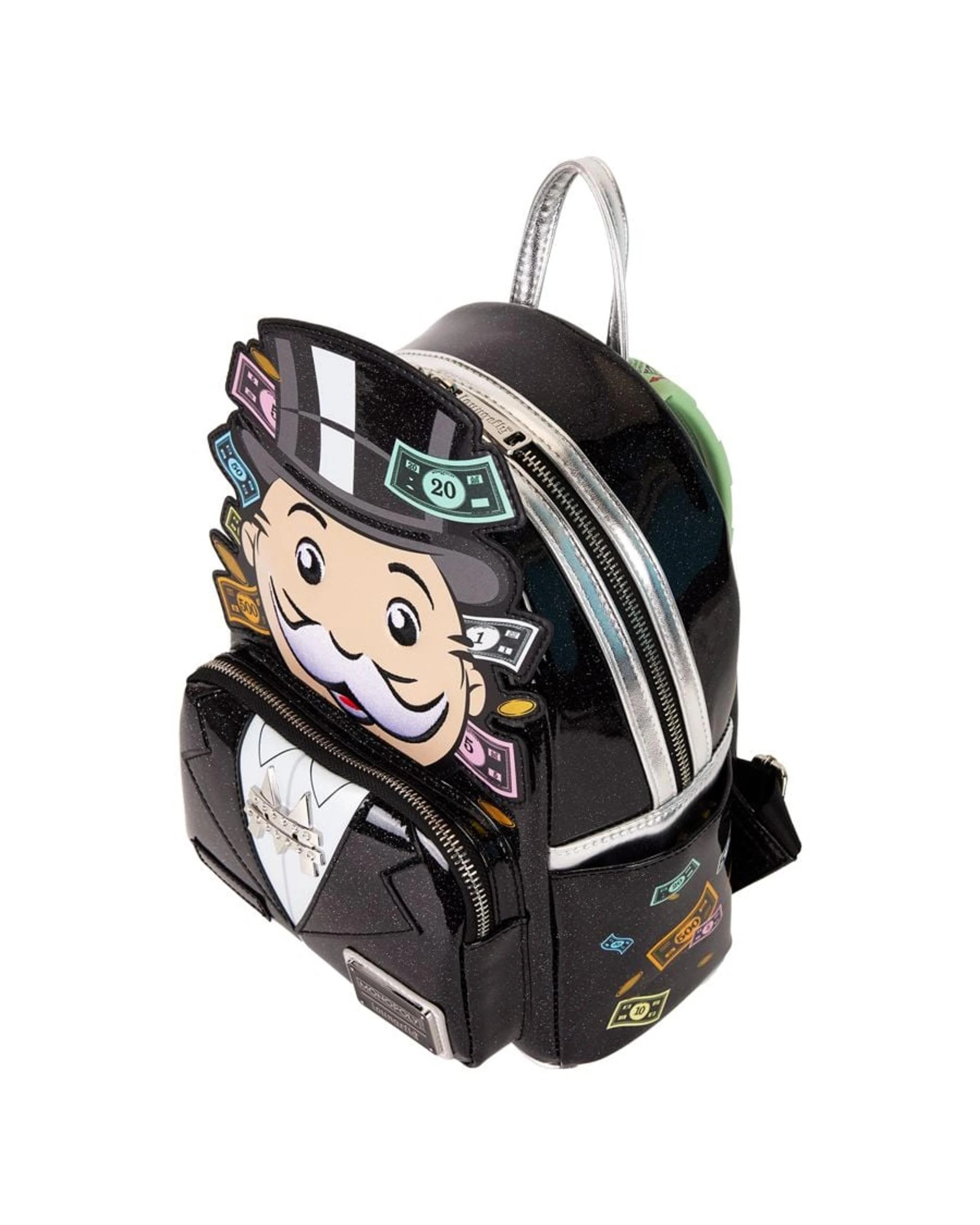 3 Monopoly 90th Anniversary Pennybags Glitter Cosplay 10 inch Faux Leather Mini Backpack - Black, 3 of 6