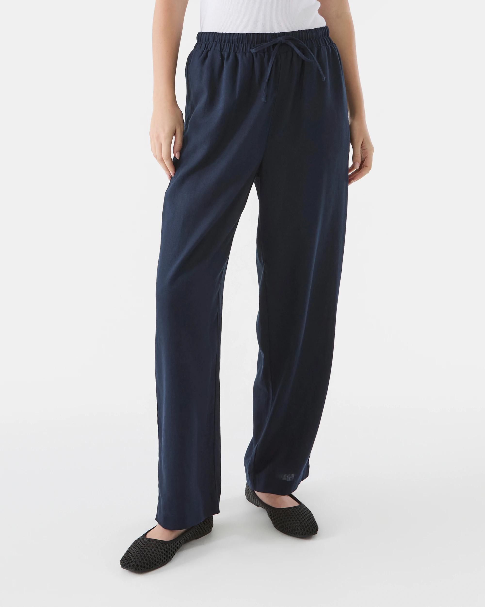 1 Linen Blend Straight Leg Pants Night Nvy, 1 of 6