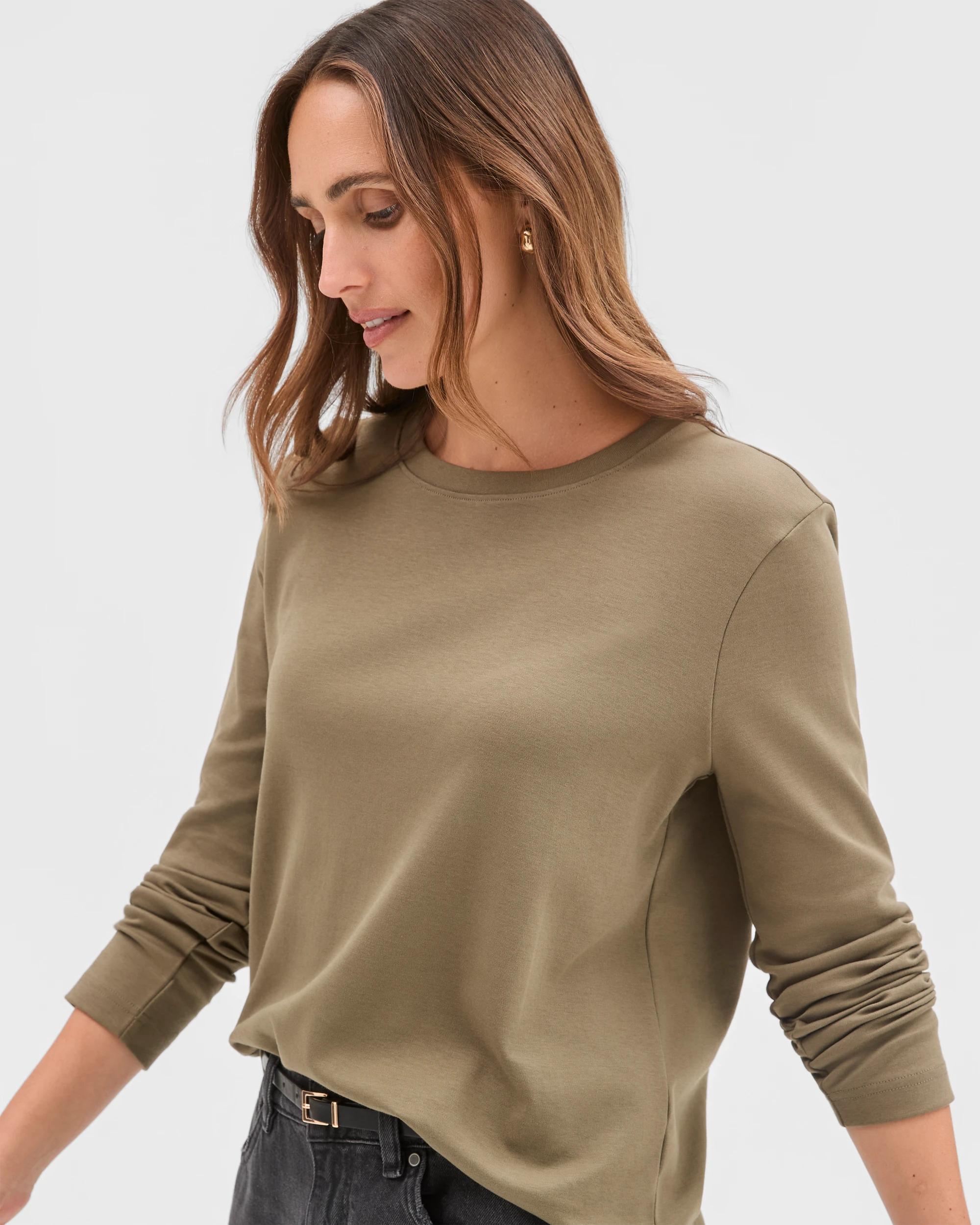 2 Target Woman Australian Cotton Classic Long Sleeve Crew Neck T-Shirt DUSTY OLIVE, 2 of 7