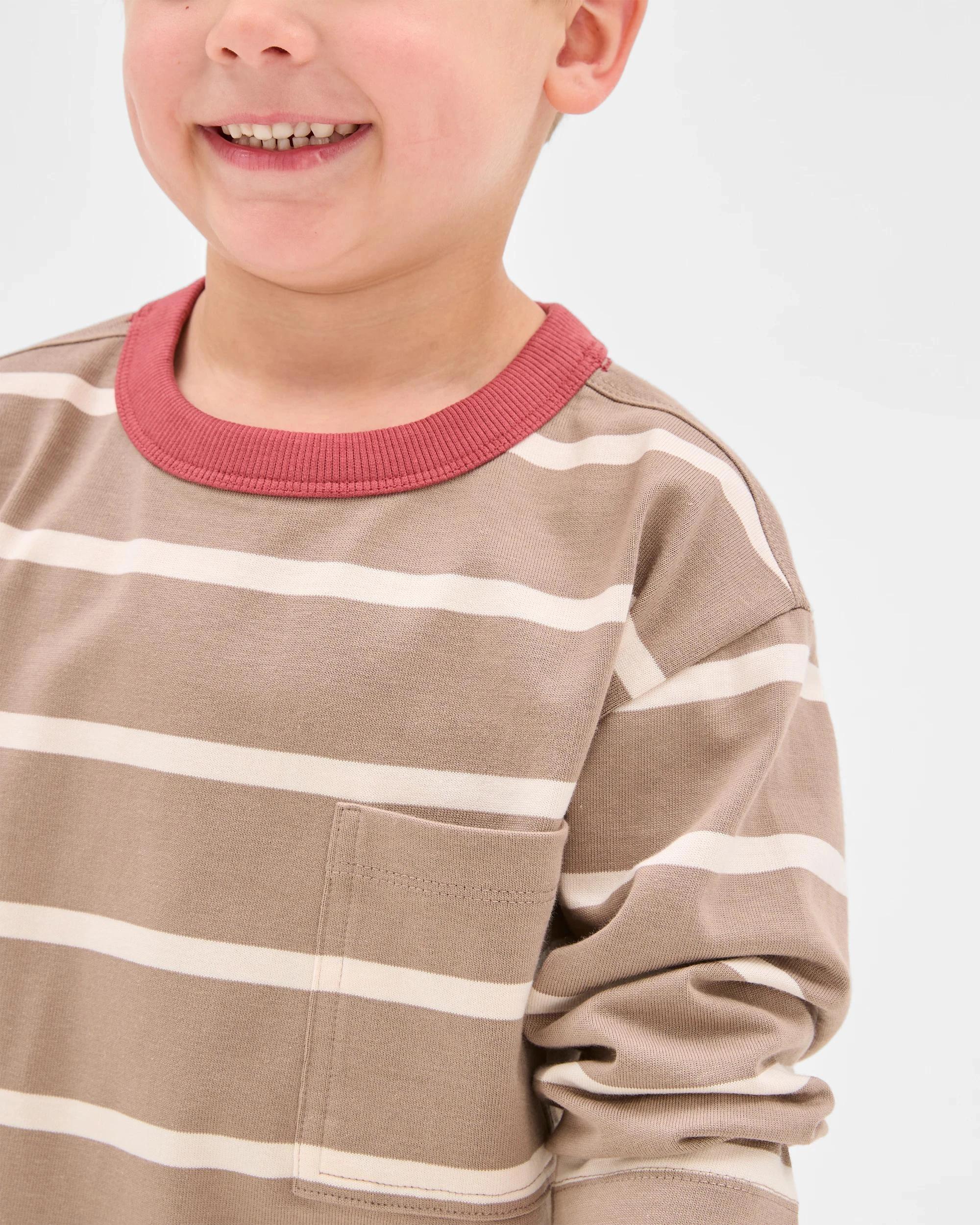 4 Target Kids Australian Cotton Stripe Long Sleeve Pocket T-Shirt TAUPE, 4 of 6