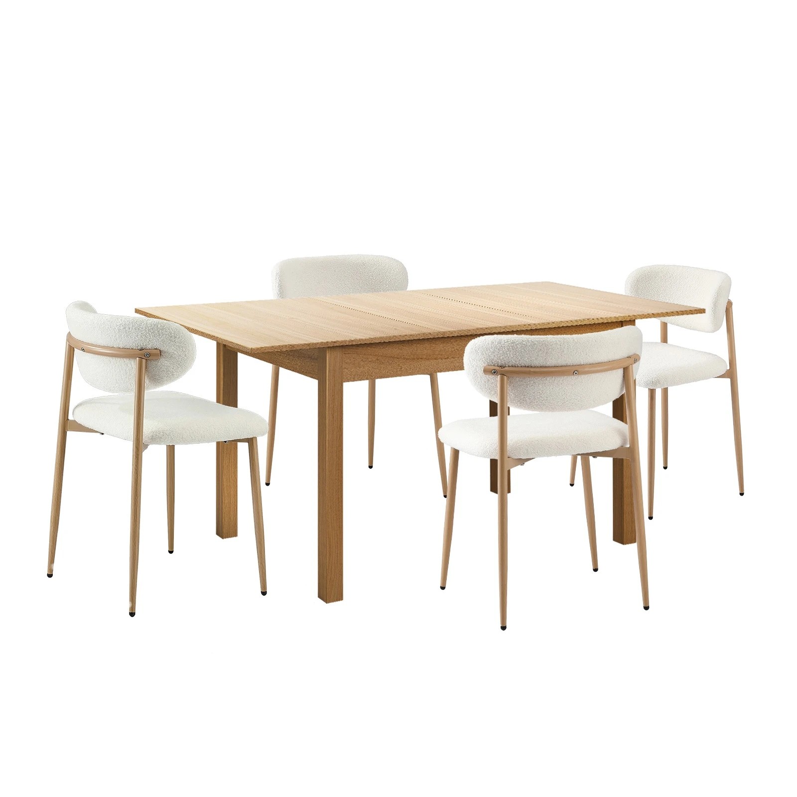 1 Oikiture 5pc Extenable Dining Table and Chairs Wooden Dining Set Boucle - Natural, 1 of 10