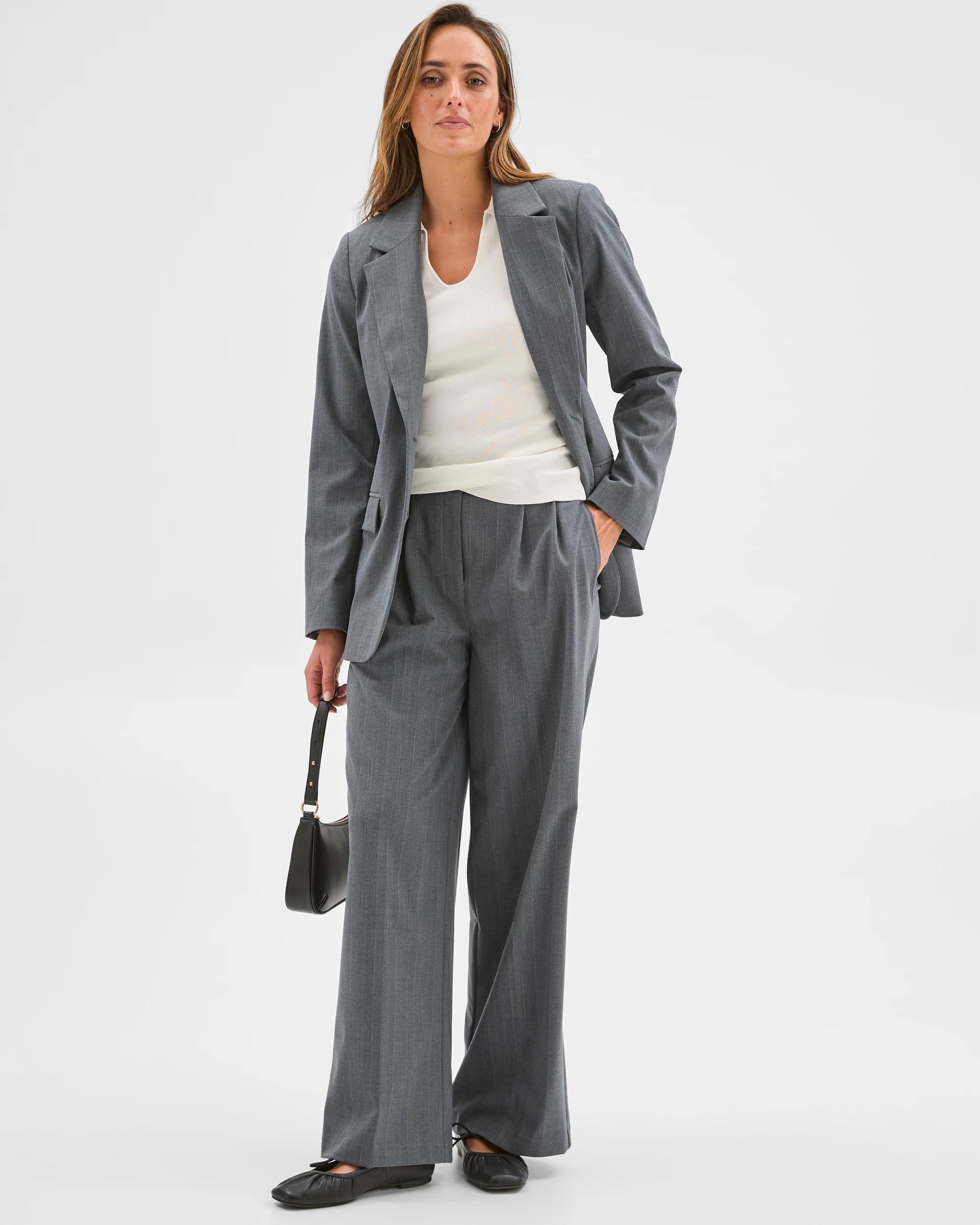 1 Preview Classic Full Length Wide Leg Pants GREY PINSTRIPE, 1 of 6