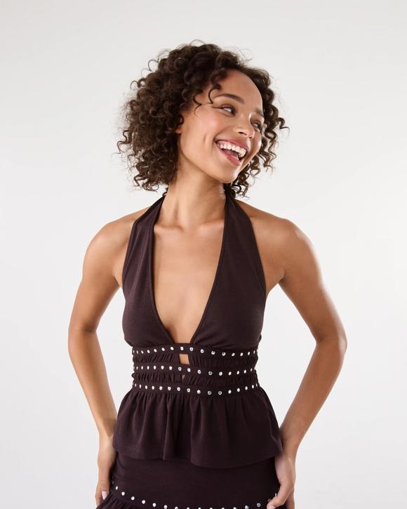 Sleeveless Studded Halter Top