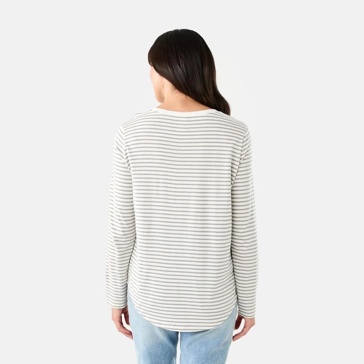 3 Long Sleeve Cotton Modal T-shirt 2 TONE STRIPE STRIPE SOFT KHAKI, 3 of 6