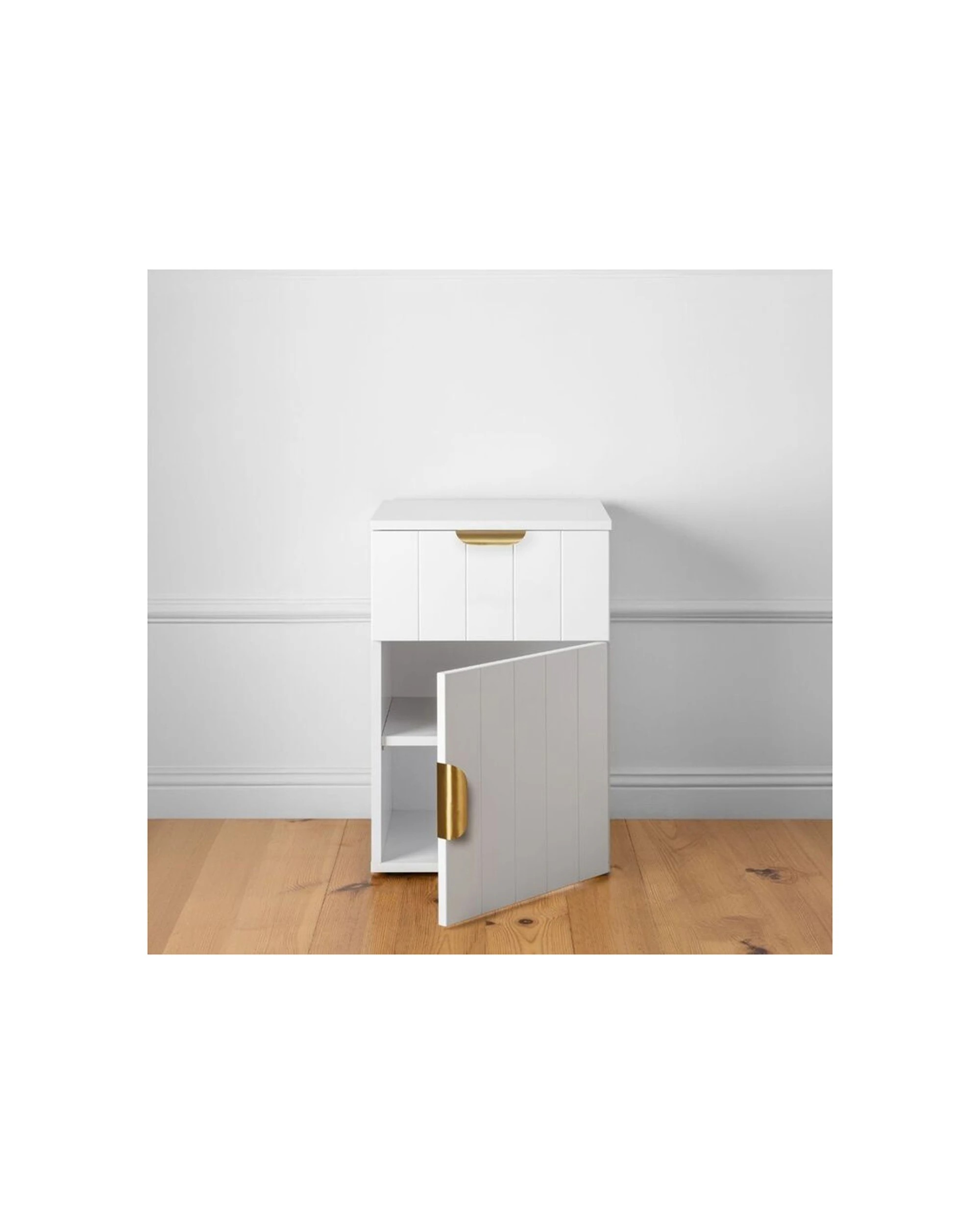 2 European Cabinetry Porto VJ Panel Front Bedside Table Brass Pull Handle - White, 2 of 4