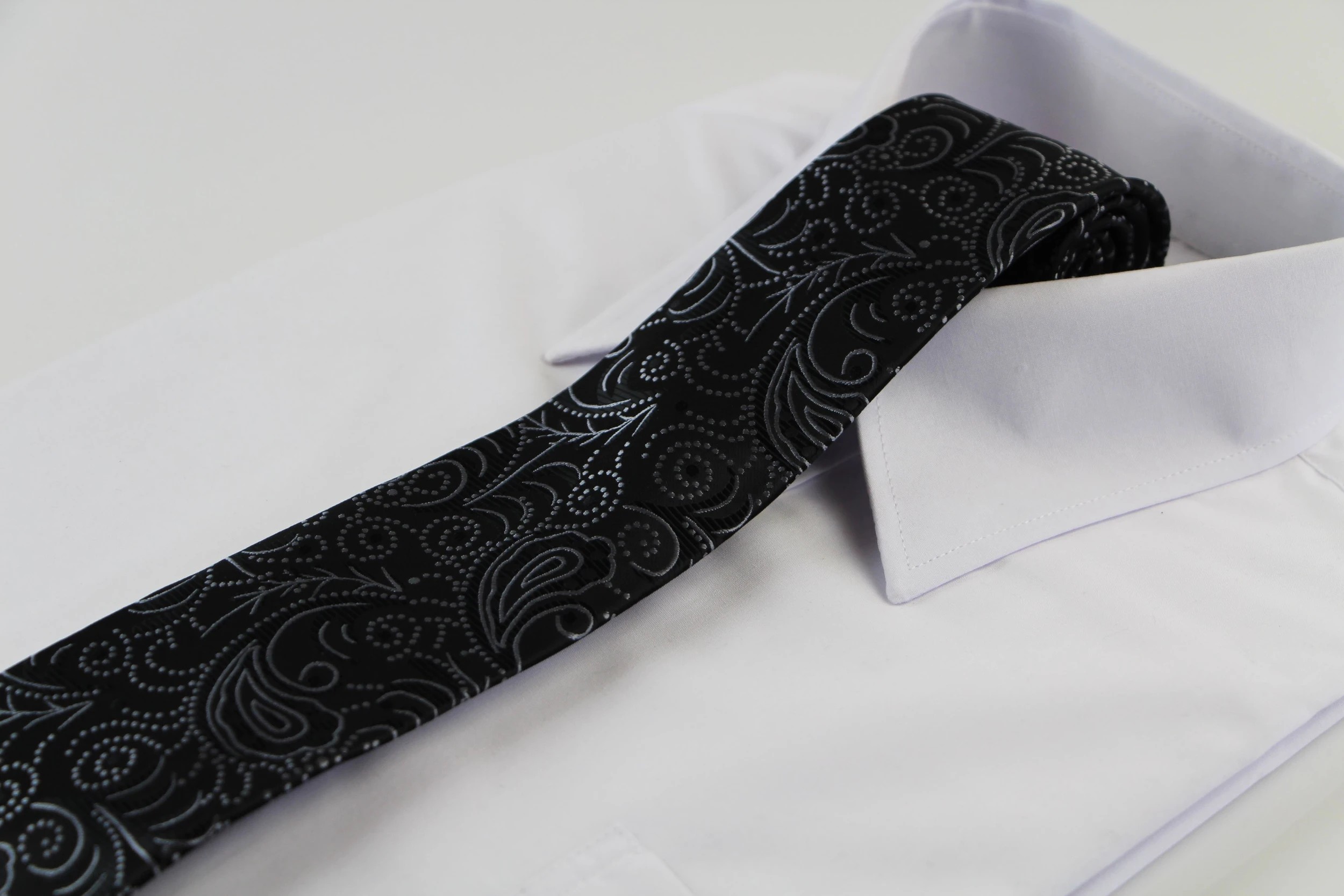 3 Zasel Mens Black & Silver Boho Paisley Patterned 8cm Neck Tie - Multi, 3 of 3