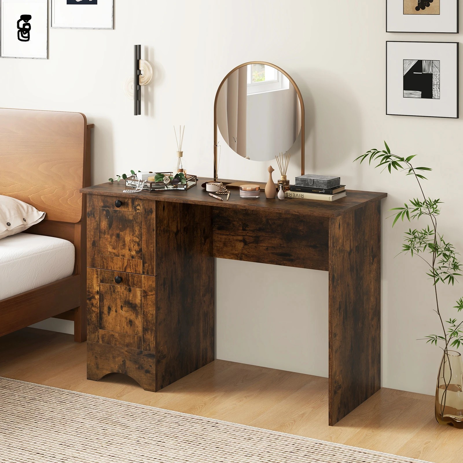 4 Costway Modern Study Writing Workstation Laptop Table Computer Desk w/Drawers, 4 of 4