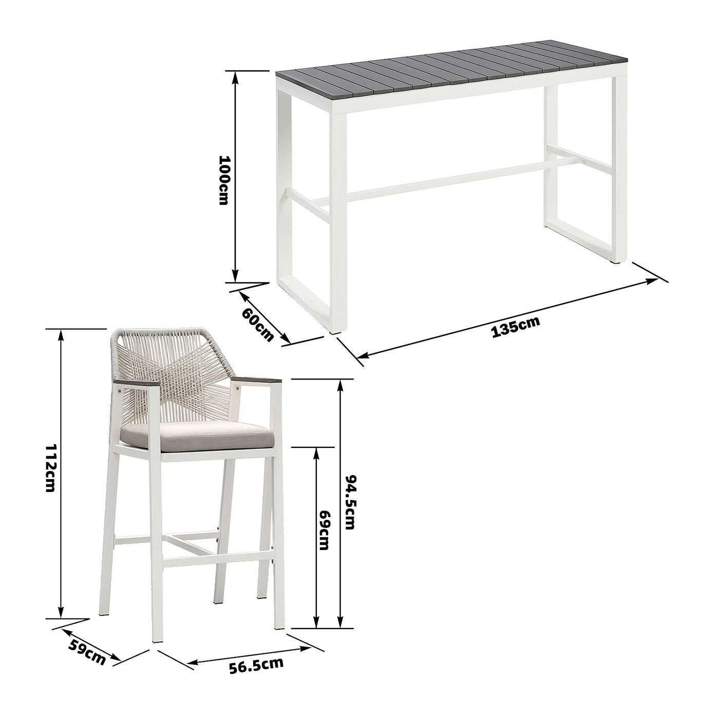 6 Moda Living Brighton White Aluminium 5-Piece Outdoor Bar Table & Stool Set - White, 6 of 10