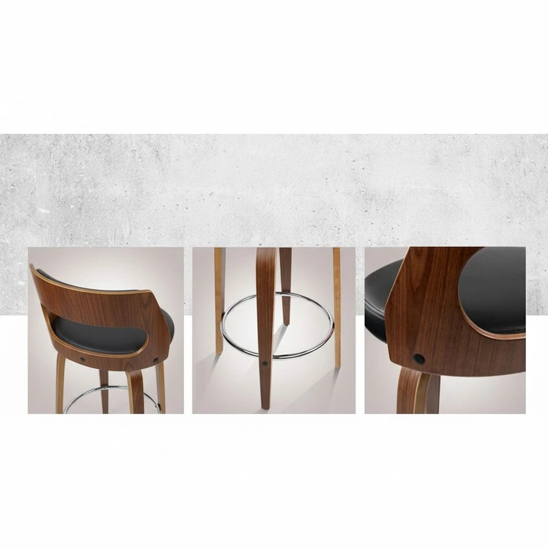 4 Artiss 2x Bar Stools Swivel Leather Chair 76cm - Black, 4 of 6