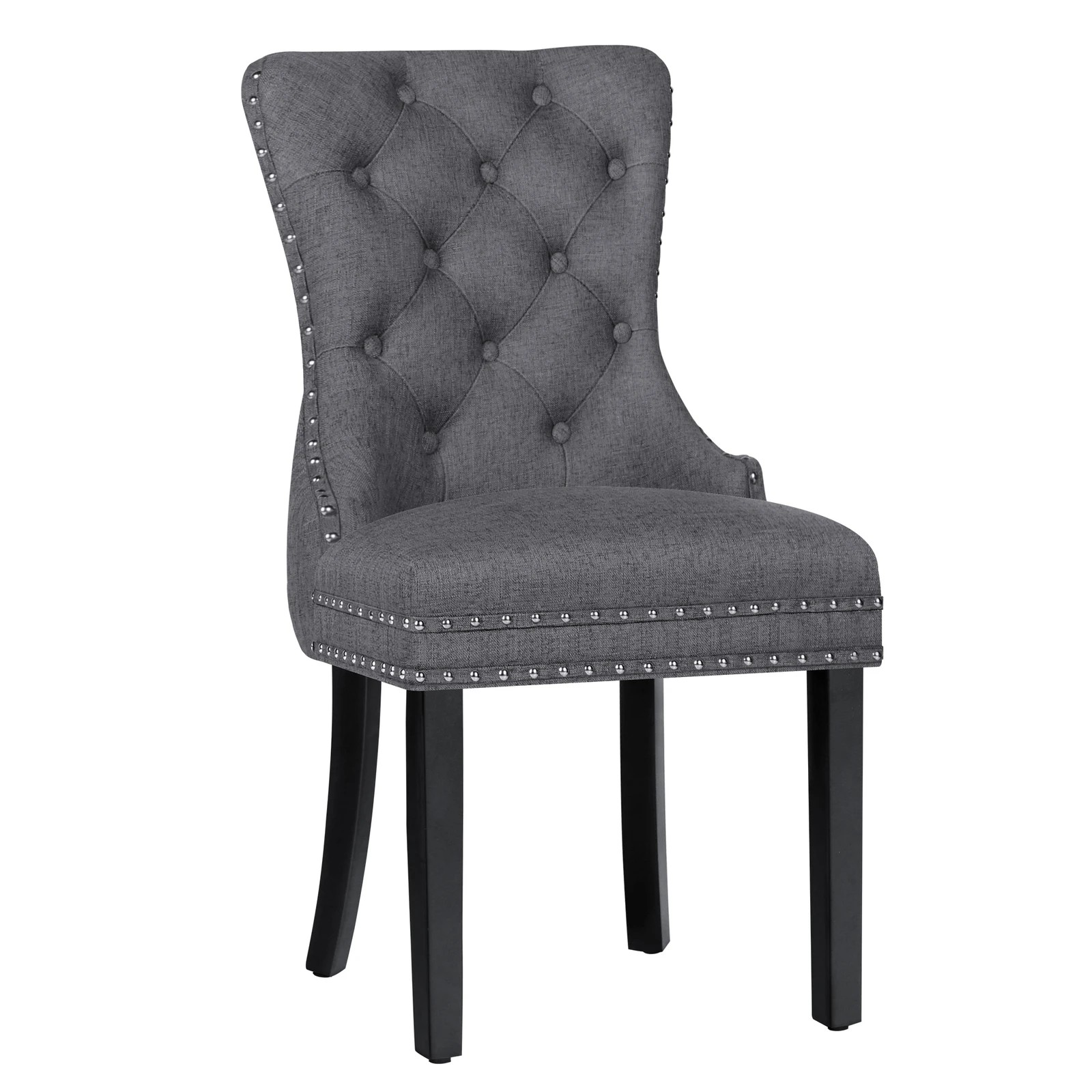 10 Alfordson 4x Dining Chair Kitchen Lounge Retro Button Tufted Wooden Fabric - Grey, 10 of 10