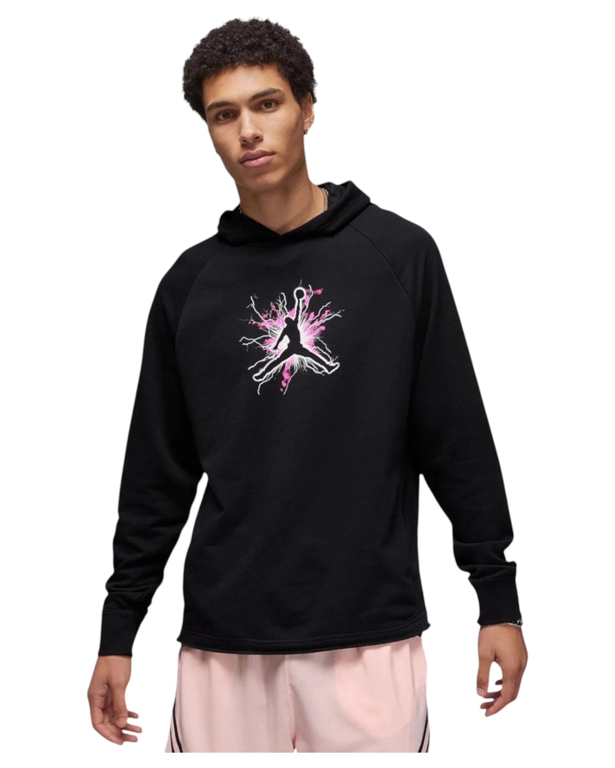 1 Nike Mens Jordan Dri-FIT Sport Fleece Pullover Black Graphic Hoodie BLACK, 1 of 5