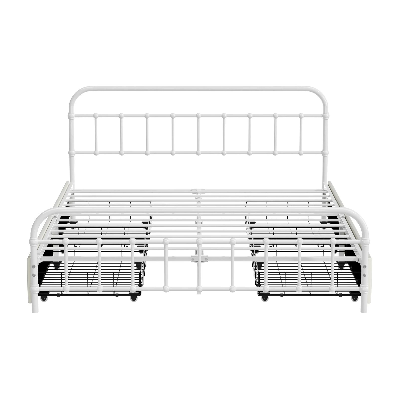 7 Oikiture Metal Bed Frame Queen Size Bed Base with 4 Drawers - White, 7 of 8