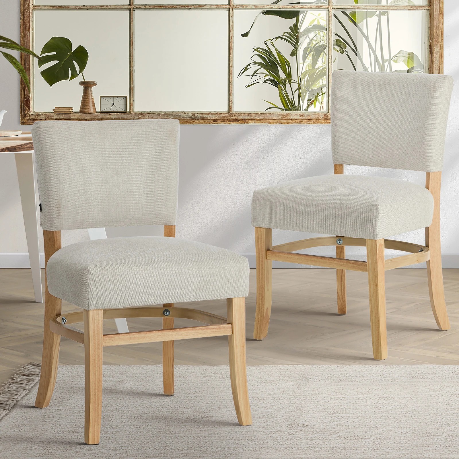 3 Oikiture 2x Dining Chairs Wooden Kitchen Seat Rubberwood Frame Accent Chair - Beige, 3 of 10